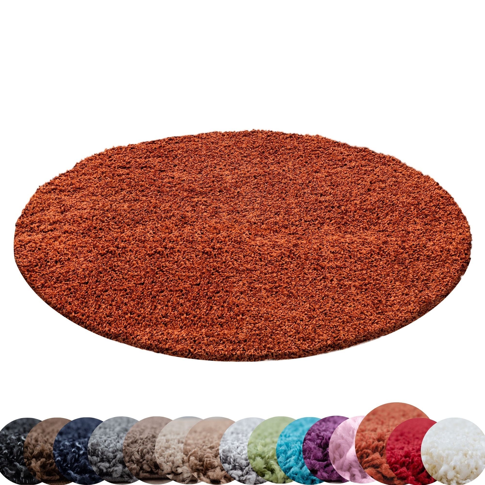 Teppich Unicolor - Einfarbig, HomebyHome, Rund, Höhe: 30 mm, Einfarbig Runder Teppich Wohnzimmer Shaggy versch. farben und größen Terra