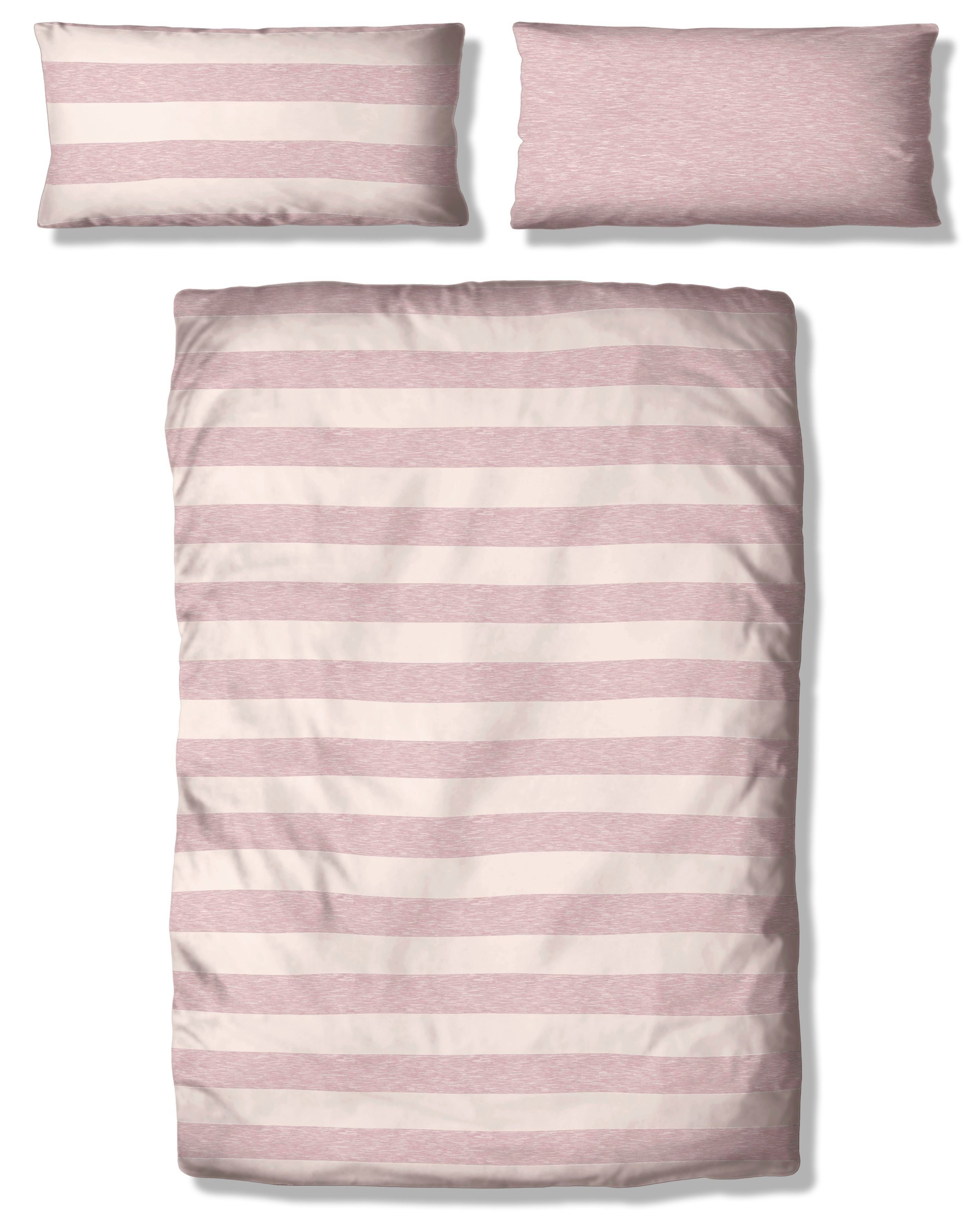 Bio-Baumwolle rosa/weiß 135x200 products, teilig, in Wendebettwäsche OTTO Melange-Optik zertifiziert, Streifen-Design cm, Stripe 2 100% Big 155x220 in Biber, Gr. GOTS oder