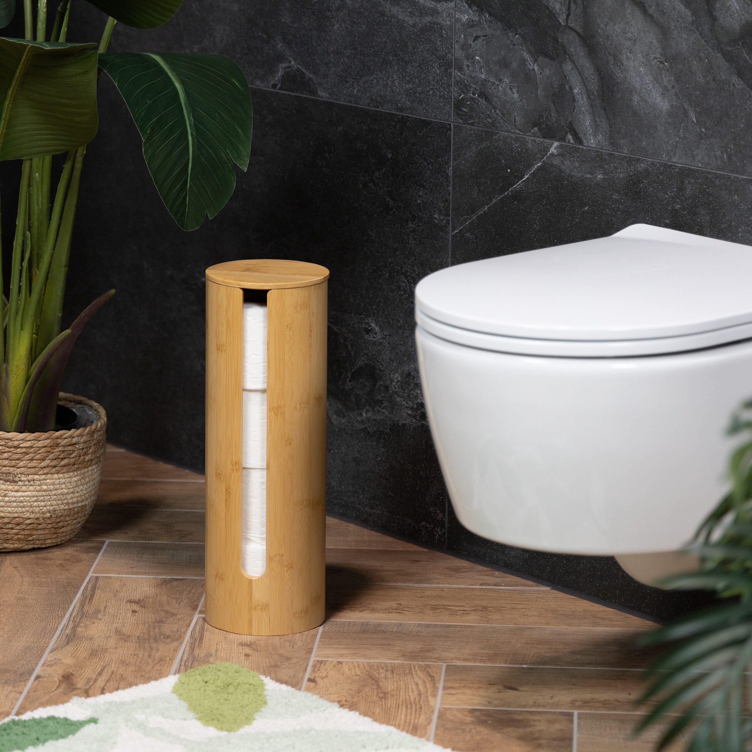 relaxdays Toiletten-Ersatzrollenhalter Toilettenpapier Aufbewahrung Bambus günstig online kaufen