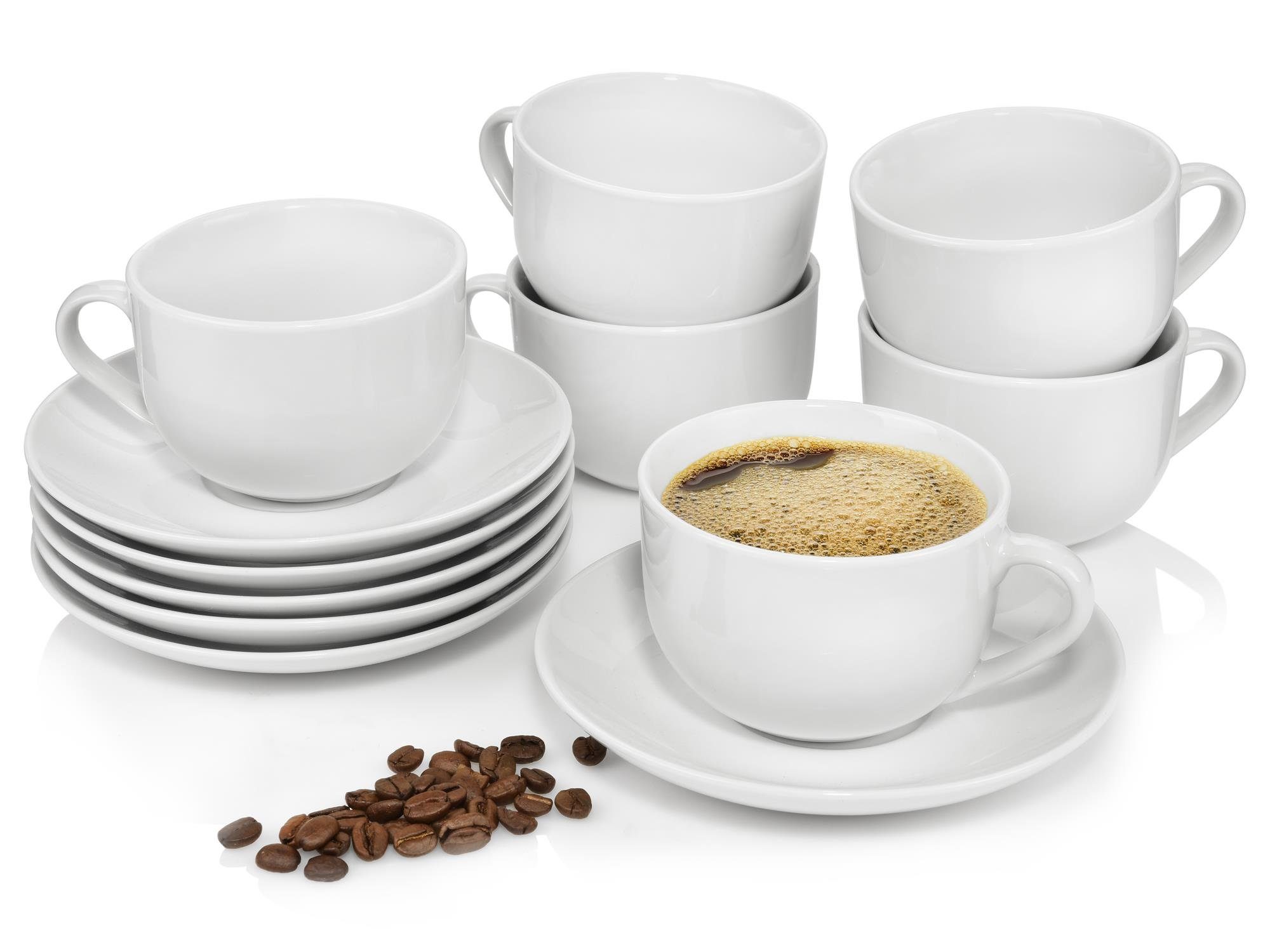 SÄNGER Kaffeeservice New Port Kaffeetassen Set, Weiß (12-tlg), 6 Personen, Porzellan, 250 ml