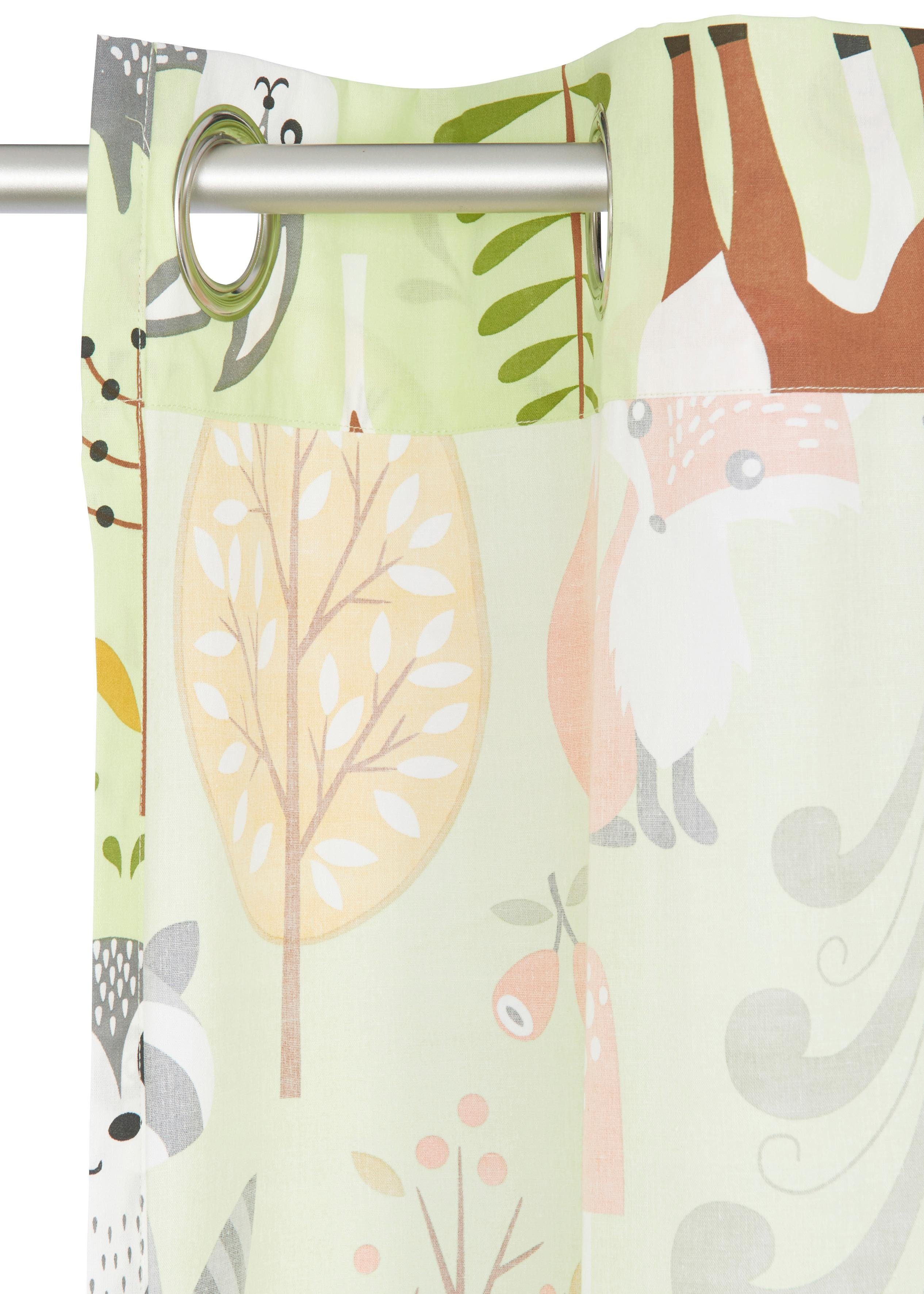 OTTO home Gardine Waldtiere (1 St), Ösen, halbtransparent, Kindergardine, halbtransparent, einseitig bedruckt