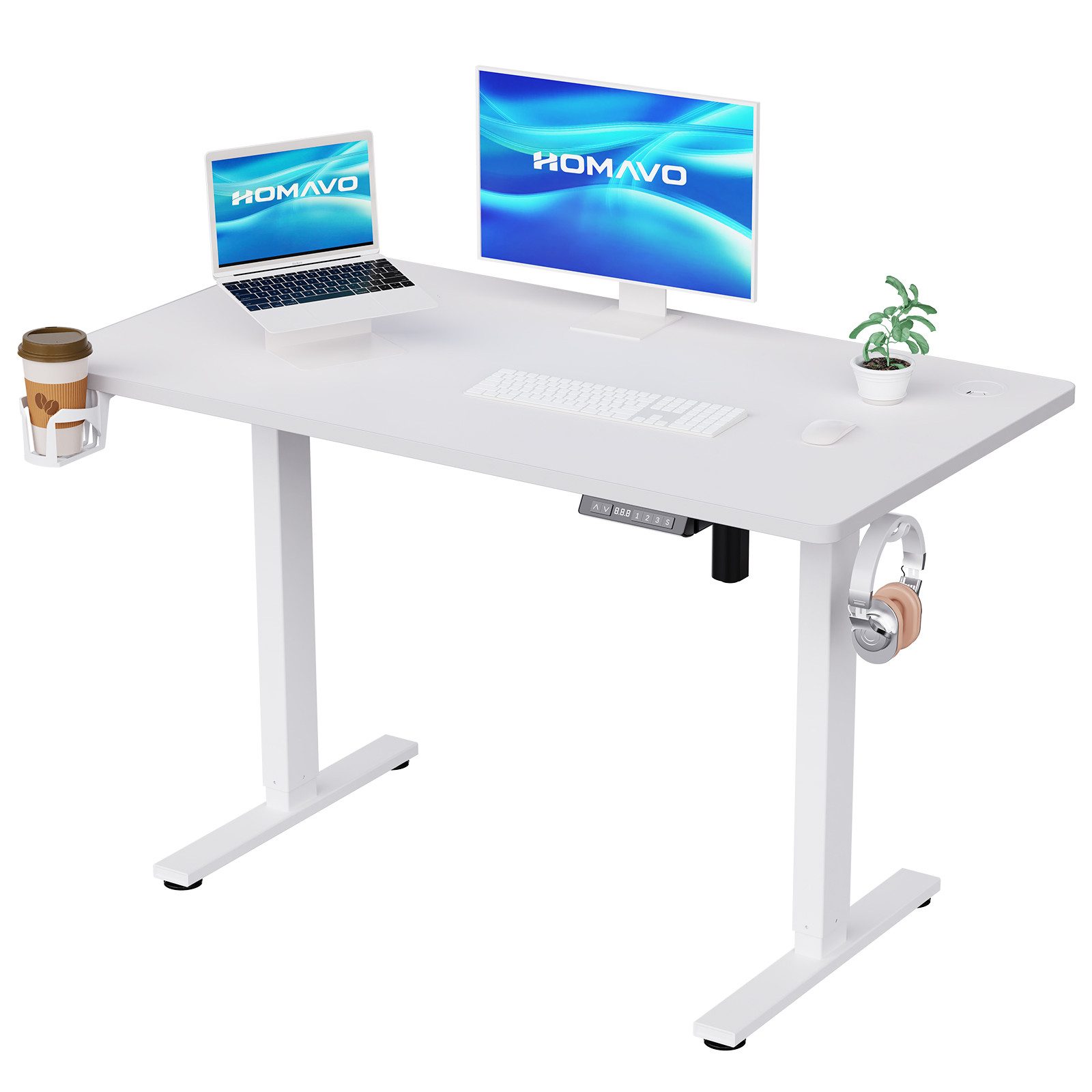 HOMAVO Schreibtisch Höhenverstellbarer schreibtisch mit Memory- und Rebound-Funktion, USB/Typ C,Länge 120 / 140, zwei Größen( Tischplattenstärke: 18mm)