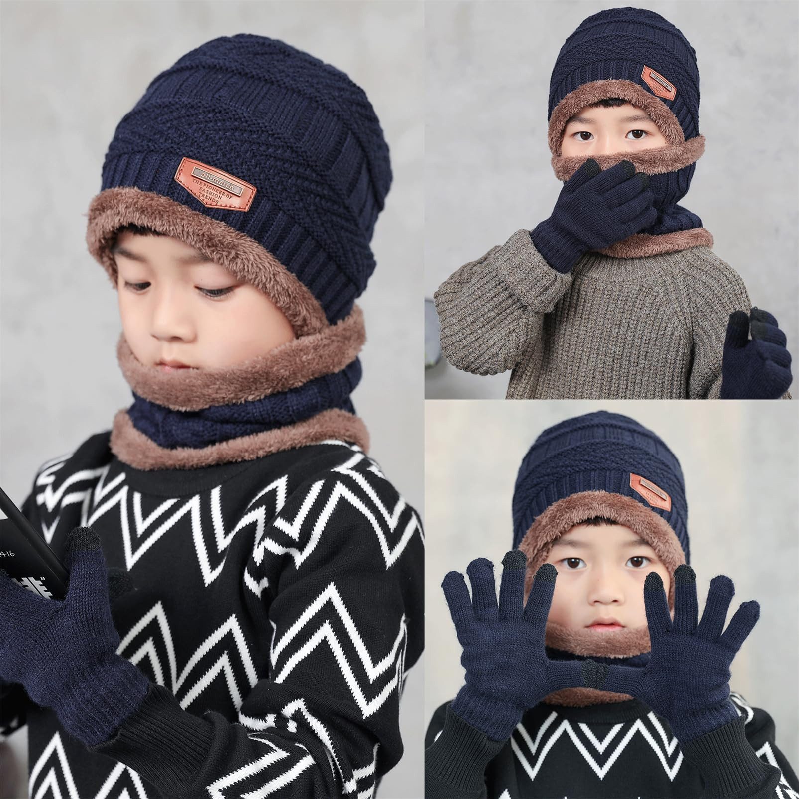 Cachito Mütze & Schal 3-in-1 Set Kinder Wintermütze Schal Handschuhe Weihnachtsgeschenk Set Winter-Wärmeset für Jungen und Mädchen