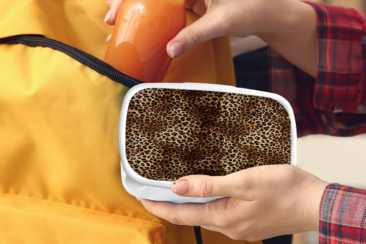 Erwachsene, Tiere, Brotdose, Lunchbox und - Muster Leopard Mädchen (2-tlg), für für Kunststoff, und Kinder MuchoWow Jungs weiß - Brotbox