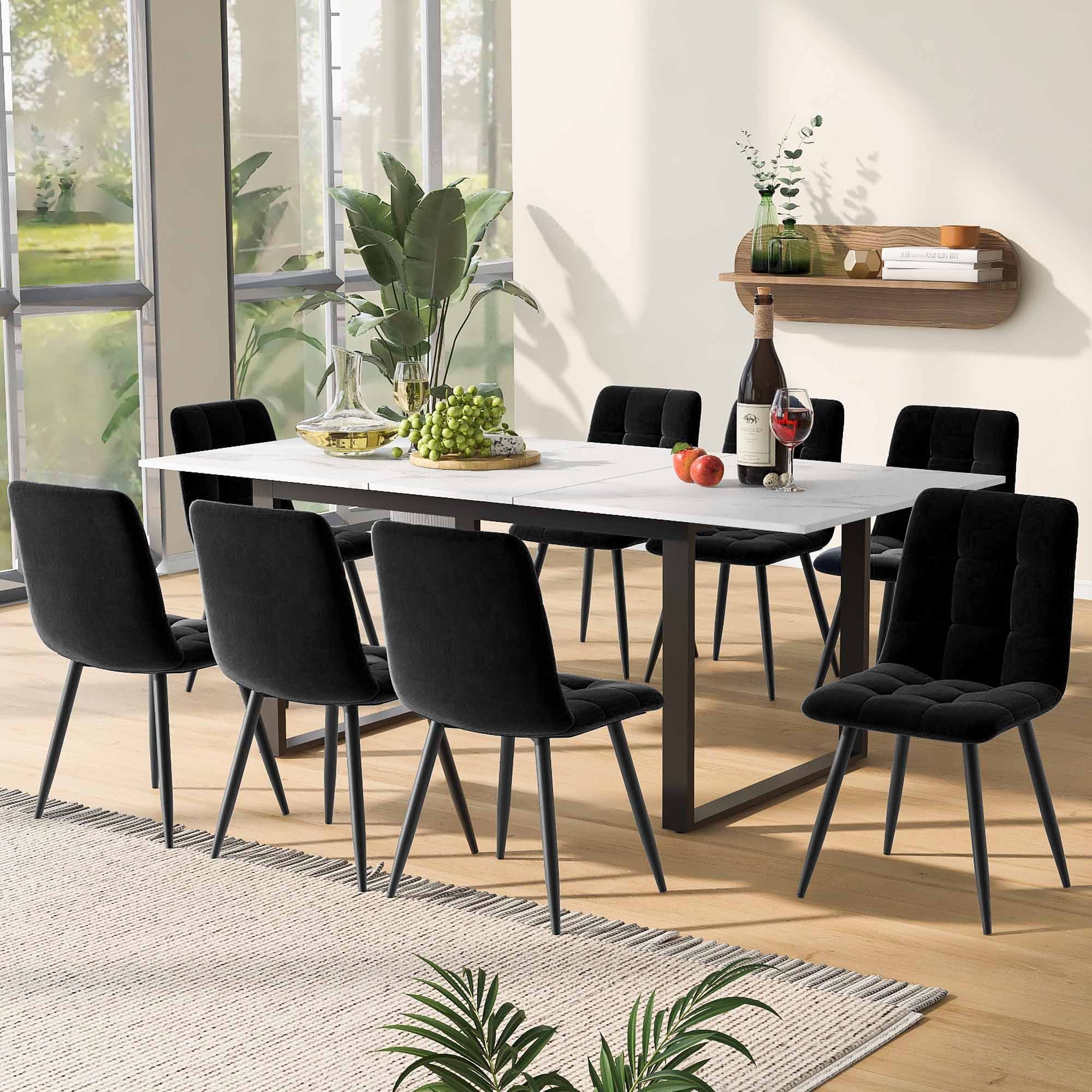 KLAM HOME Esstisch Esszimmertisch Teleskoptisch rechteckig Tisch 140/180x80x75cm (Moderne Weiße MDF Tischplatte Mit Marmormustern), Beine aus Eisen aus Metall & – Bild 3 von 5