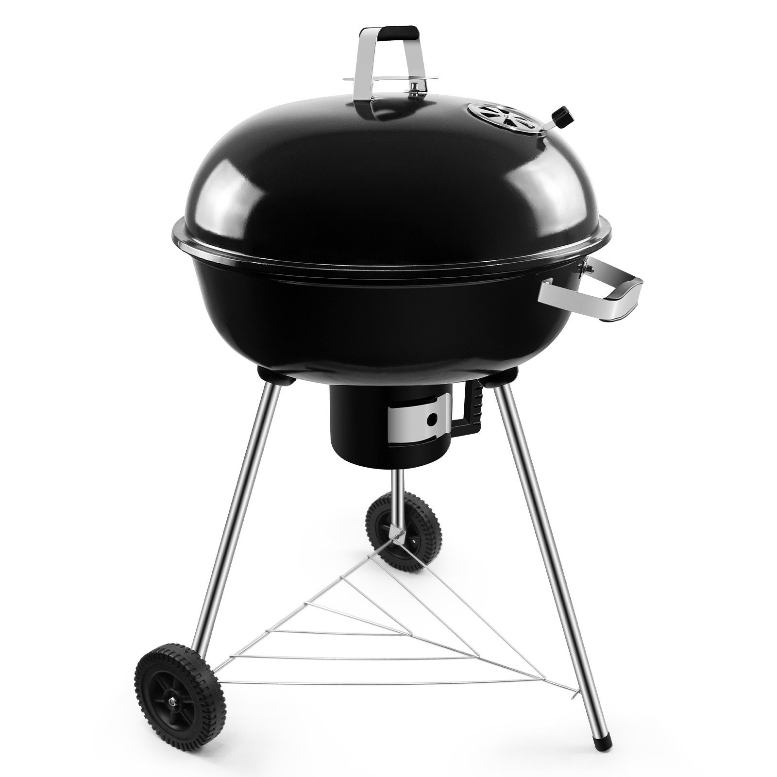 SunJas Holzkohlegrill Emaille Kugelgrill Holzkohlegrill mit Deckel und Rädern, Ø54cm BBQ Standgrill, Gartengrill mit Auffangschale für 6-9 Personen, Grillwagen Rundgrill