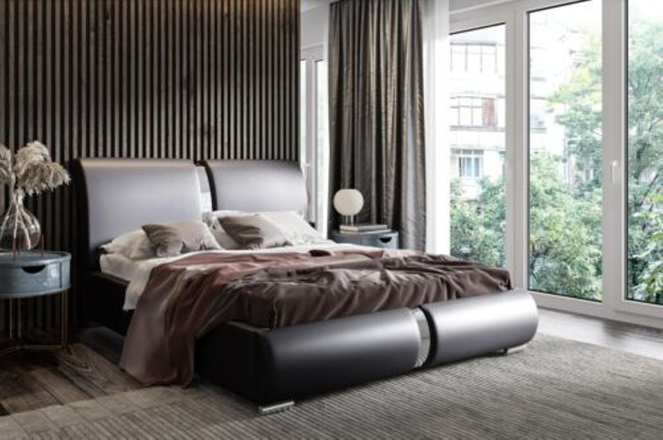JVmoebel Polsterbett, Design Doppel Hotel Modern Bett Schlafzimmer 180x200cm Neu Schwarz