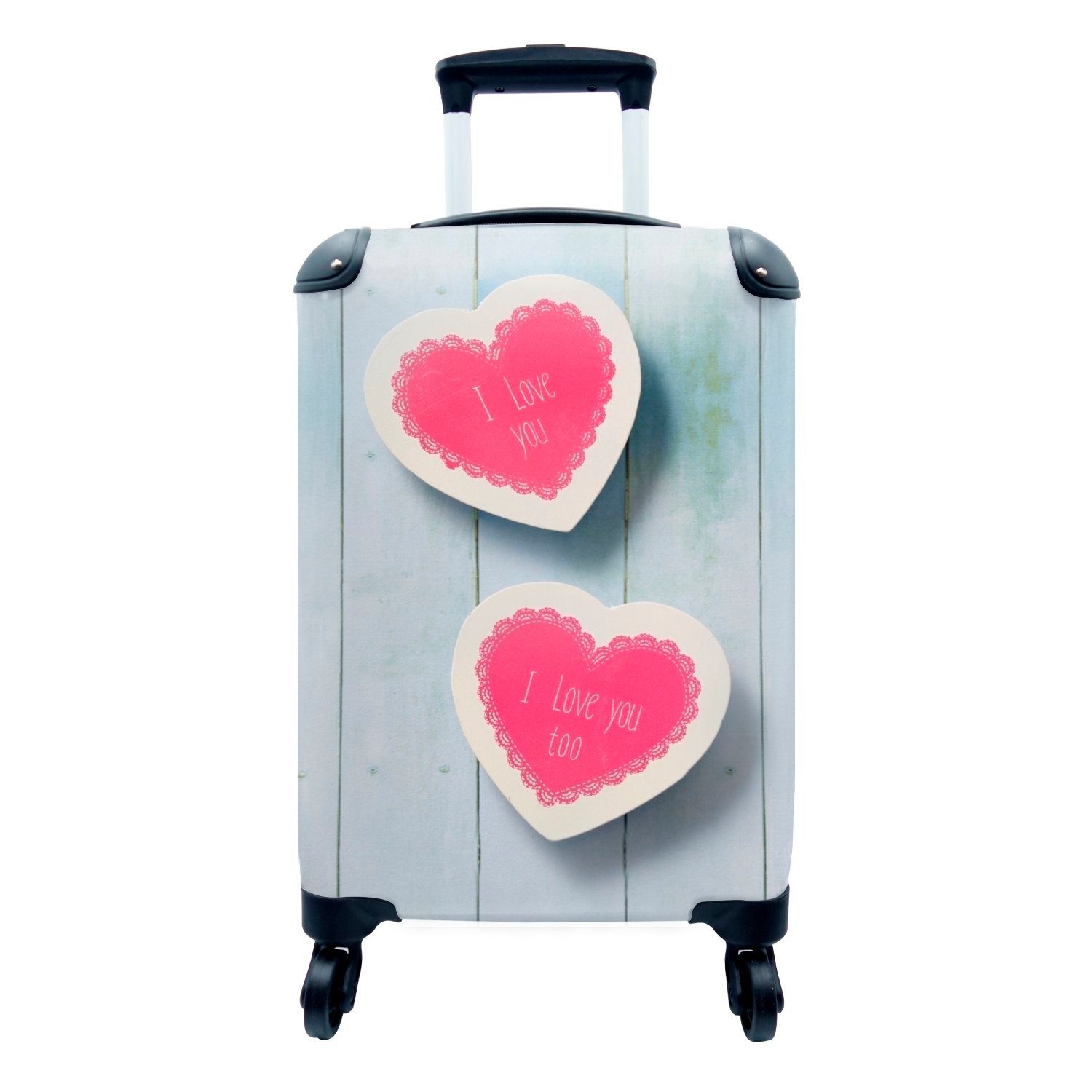 MuchoWow Handgepäckkoffer Ich liebe dich in den Herzen geschrieben, 4 Rollen, Reisetasche mit rollen, Handgepäck für Ferien, Trolley, Reisekoffer