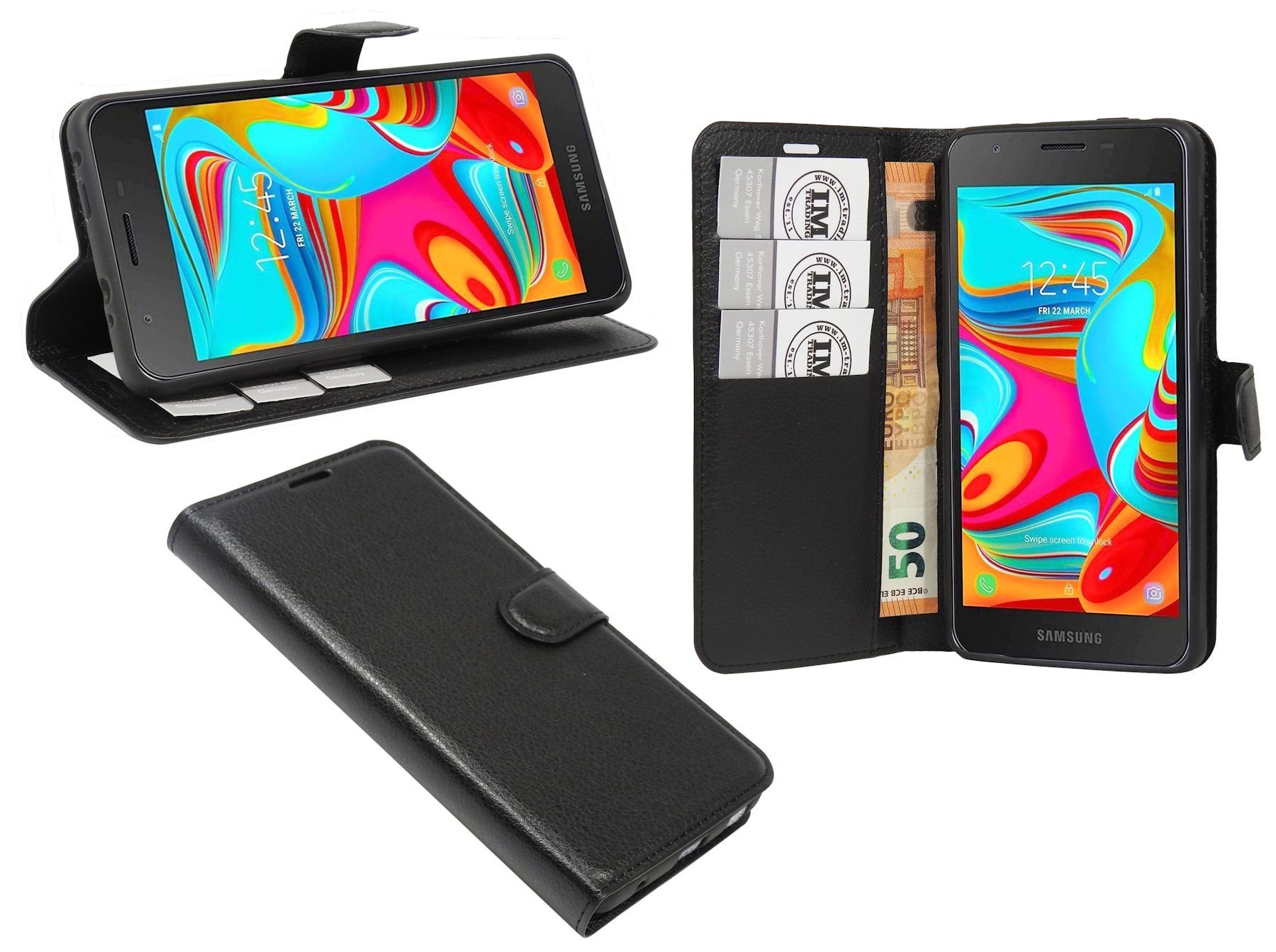 cofi1453 Handyhülle Hülle Tasche für Samsung Galaxy A2 Core, Kunstleder  Schutzhülle Handy Wallet Case Cover mit Kartenfächern, Standfunktion Schwarz