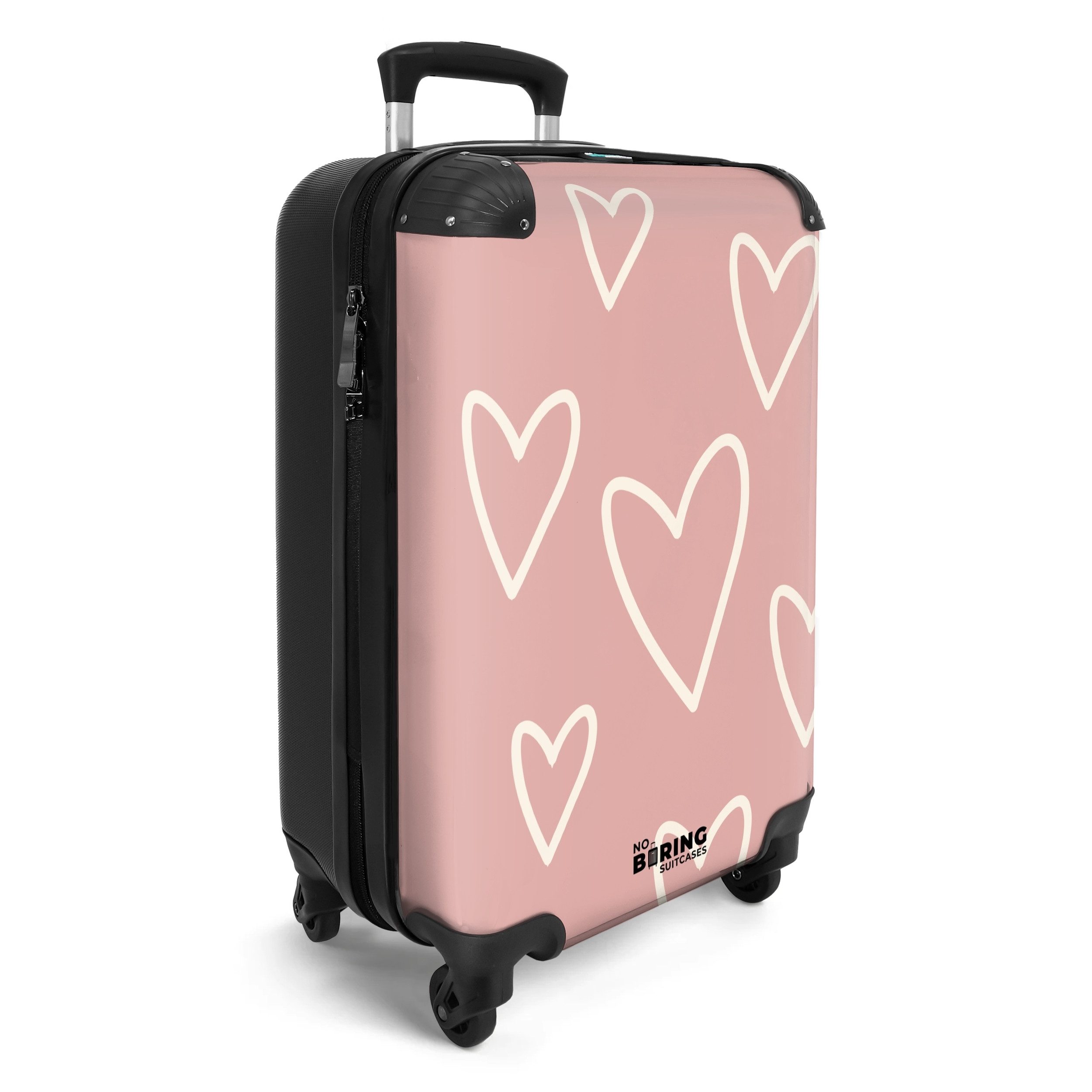 NoBoringSuitcases.com© Hartschalen-Trolley Rosa mit weißen Herzen 55x35x20cm, Handgepäck Koffer & Trolleys, Luggage, Reisekoffer Frauen – Bild 2 von 5
