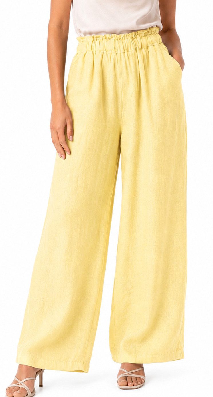dy_mode Leinenhose High Waist Damen Leinenhose Weitbein Palazzo Hose Sommerhose in Unifarbe, High Waist, mit elastischem Bund