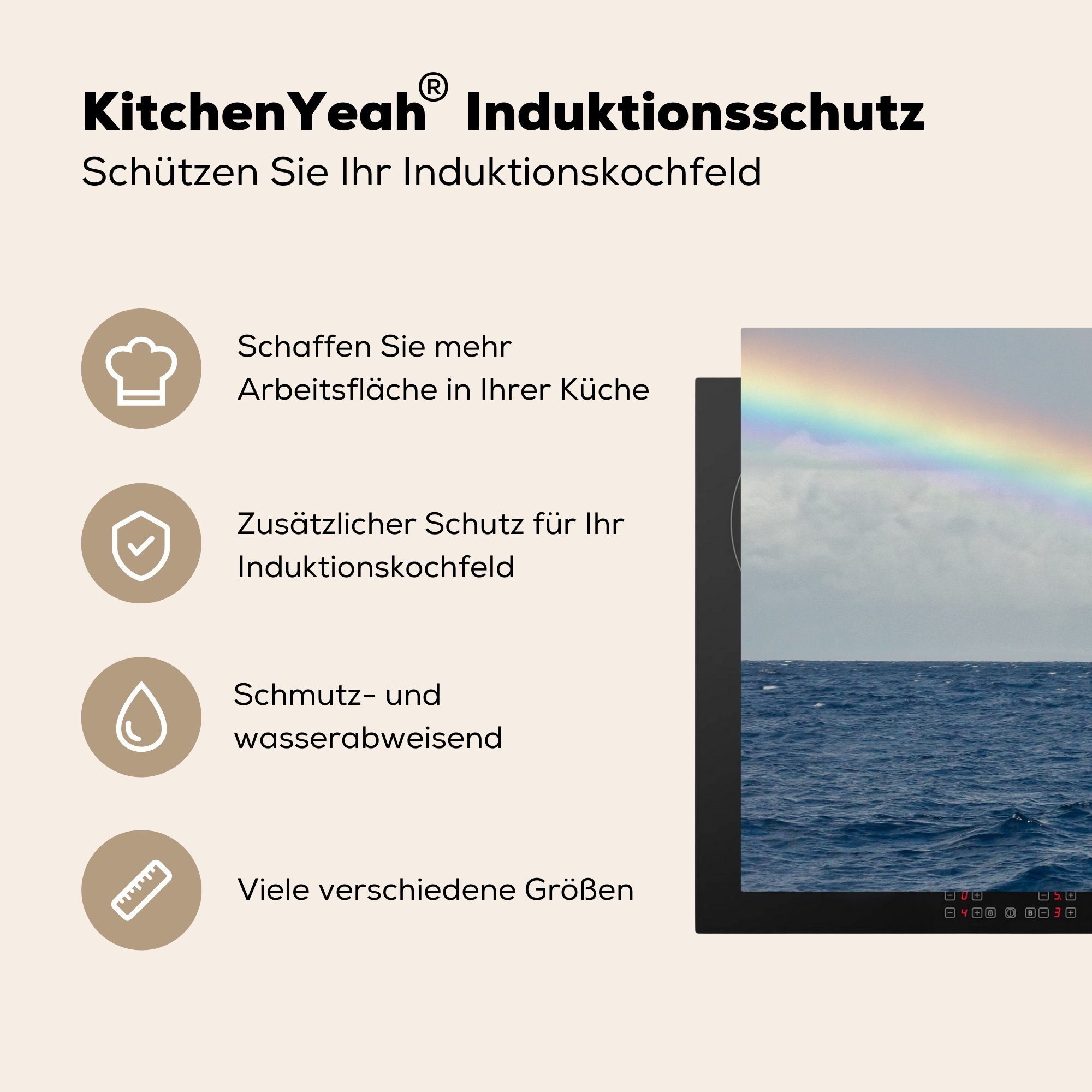 MuchoWow Herdblende-/Abdeckplatte Wal - küche, - Vinyl, (1 Ceranfeldabdeckung für Regenbogen die Meer, Schutz Induktionskochfeld tlg), cm, 81x52