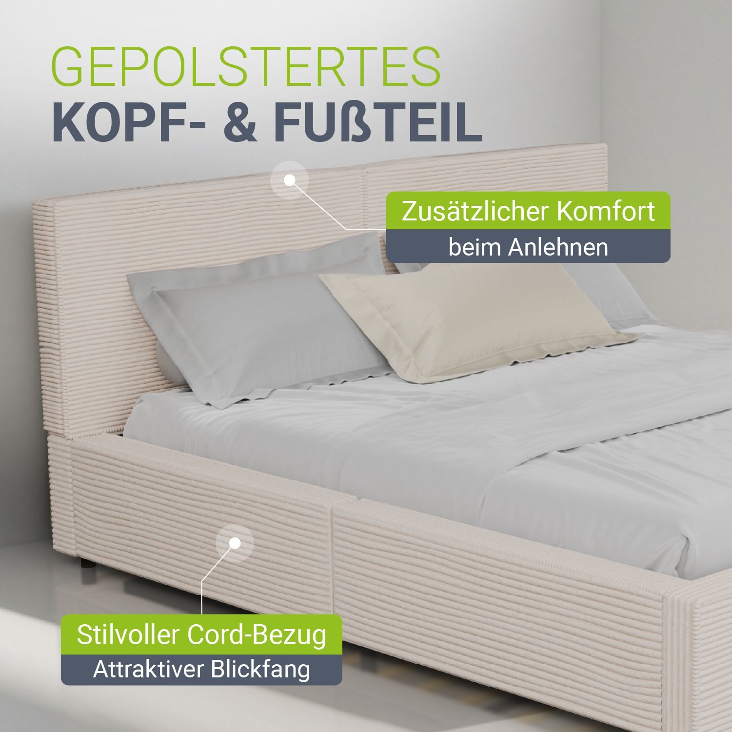 Juskys Polsterbett Salerno, Cord Design, bis 500 kg belastbar, Pflegeleicht mit Polsterung – Bild 5 von 5