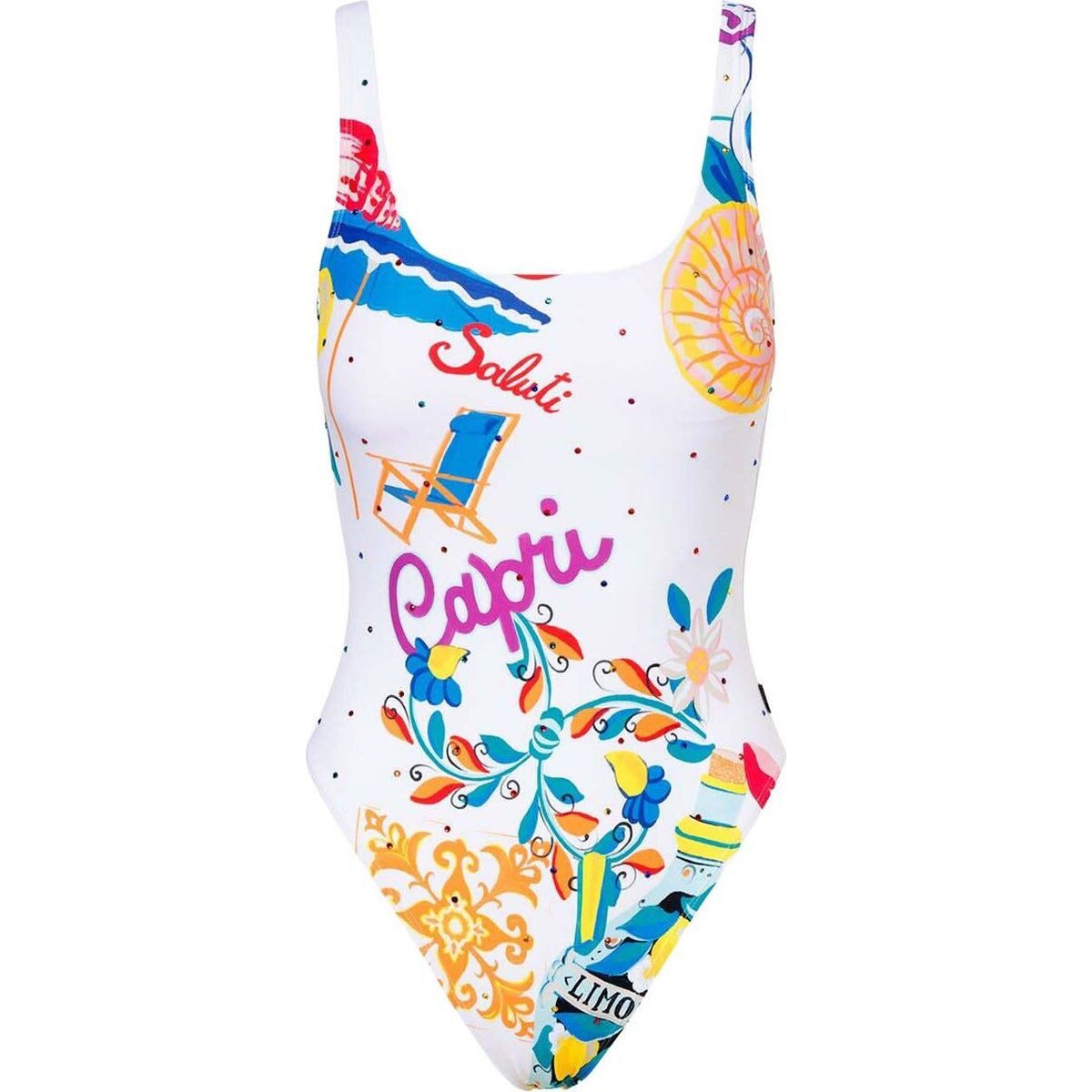 Goldbergh Badeanzug Capricia Bathing Suit Eleganter Badeanzug mit Capri-Traum-Druck, Powerstretch-Komfort und