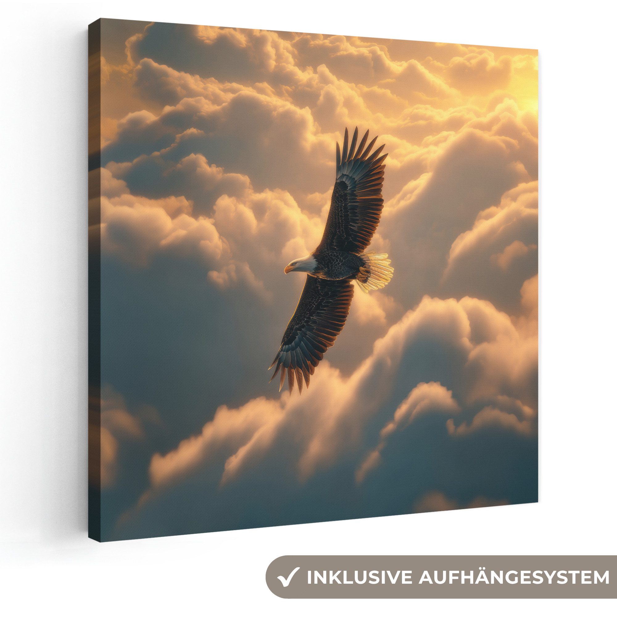OneMillionCanvasses® Leinwandbild Adler - Wolken - Sonne, Fotodruck (1 St), Wandbild, Deko Schlafzimmer Wohnzimmer Flur 20x20 cm