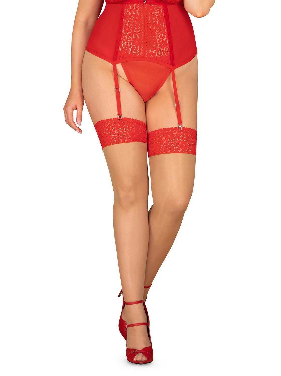 Obsessive Чулки с подвязками Колготки Blossmina beige-rot in Übergrößen (1-Paar)