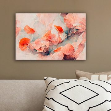 OneMillionCanvasses® Leinwandbild Blumen - Blätter - Pflanzen - Rosa, (1 St), Wandbild Leinwandbilder, Aufhängefertig, Wanddeko, 30x20 cm