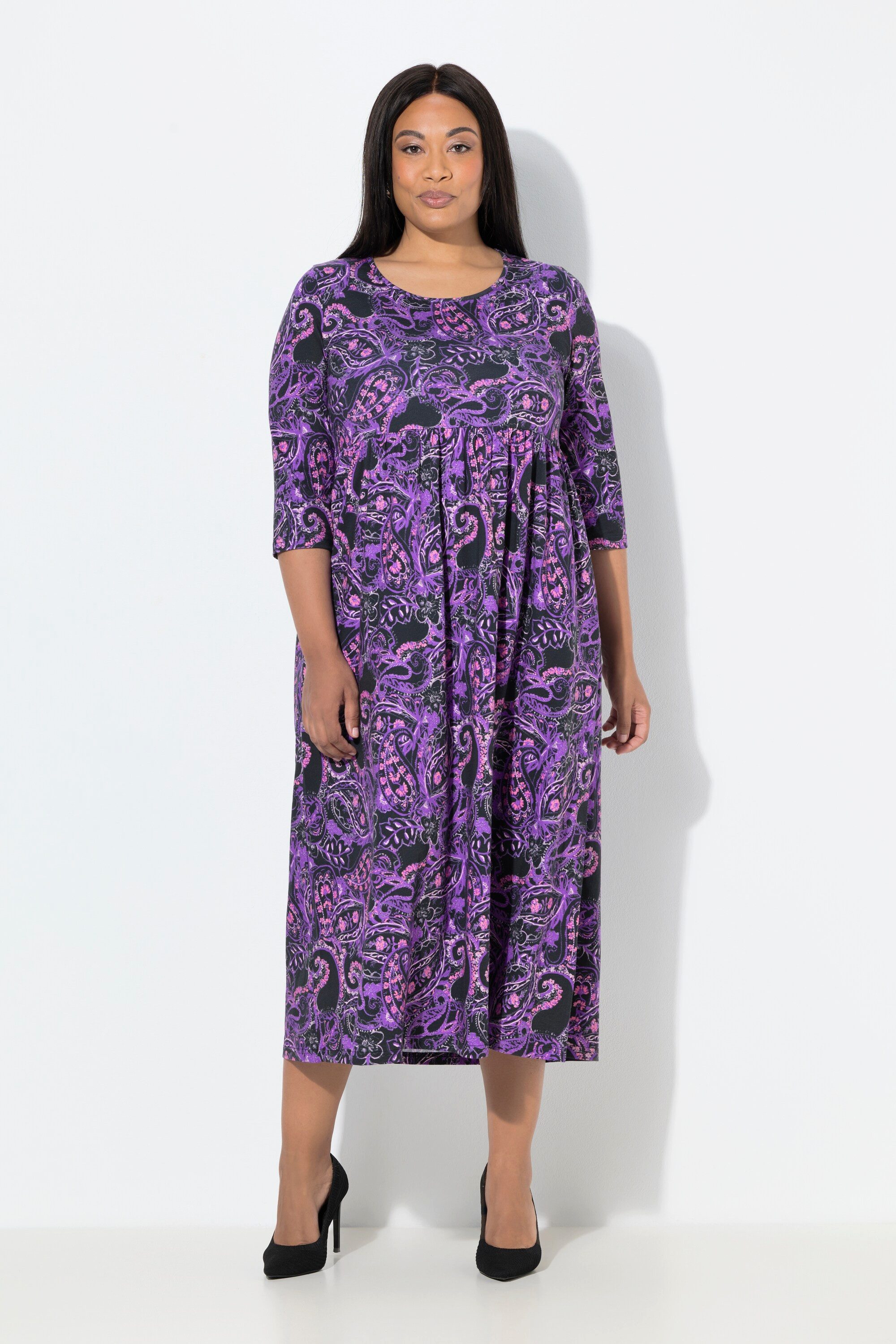 Ulla Popken Maxikleid Maxikleid Paisley A-Linie Rundhals 3/4-Arm Taschen günstig online kaufen