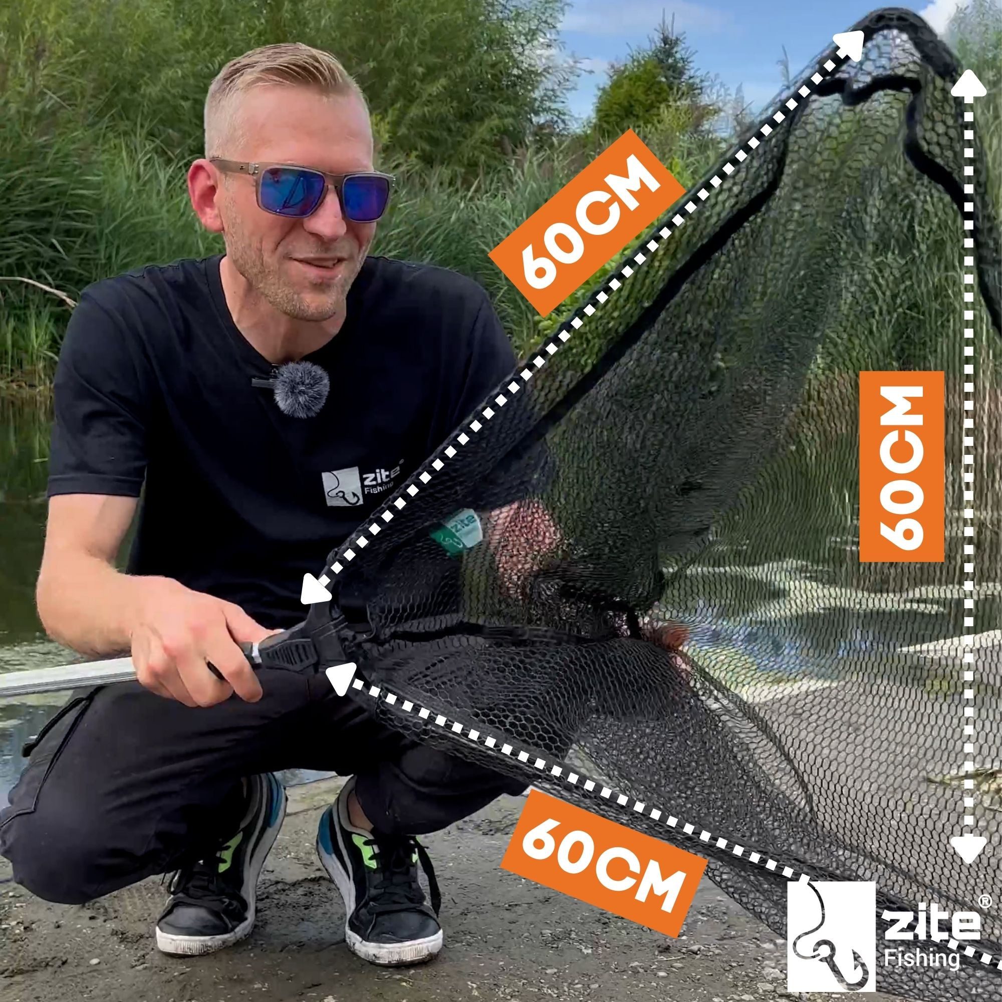 Zite Angelkescher Kescher Gummiert 1,60m - mit Hakenlöser & Fischtöter mit Holzgriff