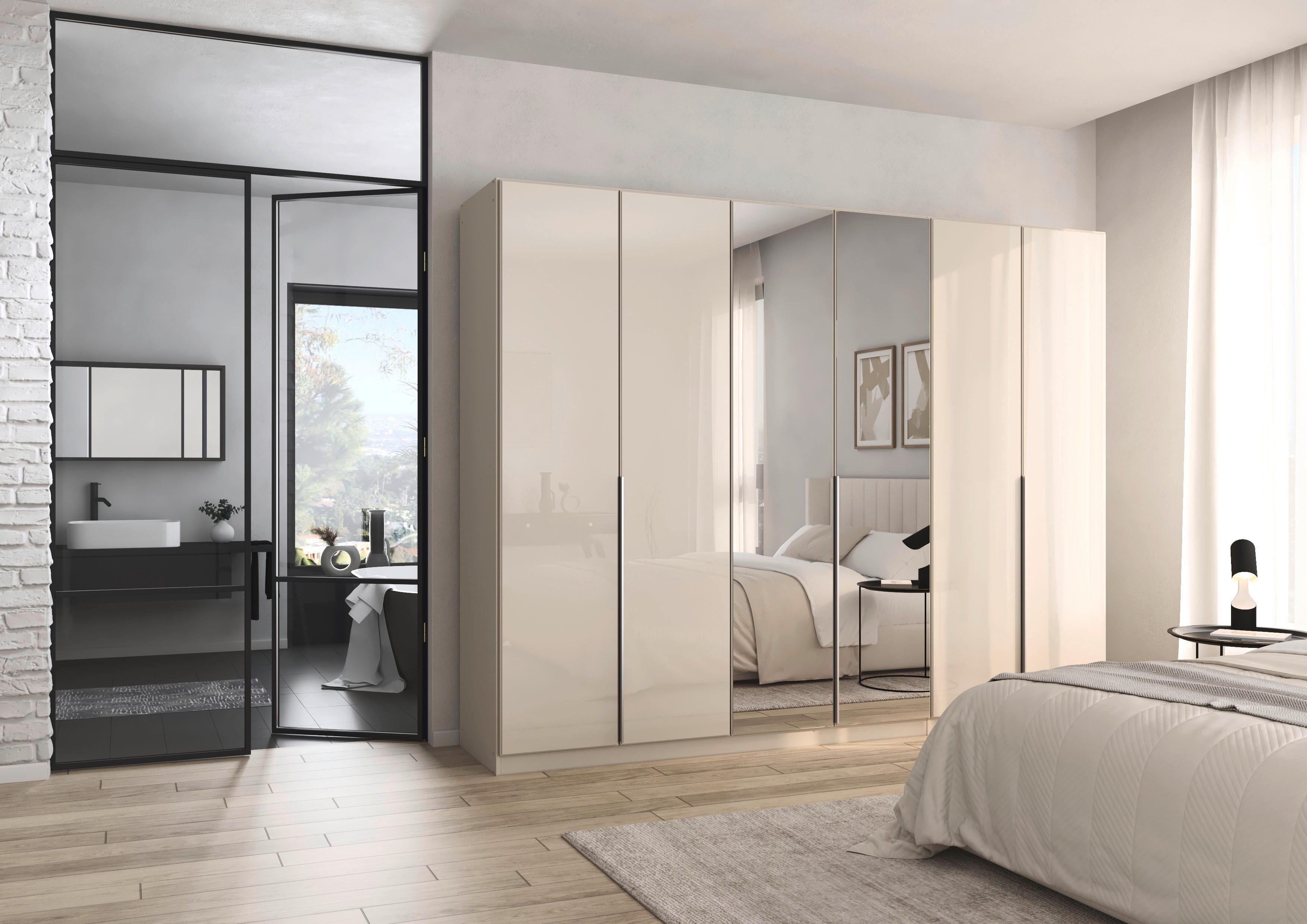 OTTO home Drehtürenschrank Kleiderschrank Kleiderschränke Schrank Garderobe AGORDO mit Glasfront (in zwei Griff-Farben, Breiten 91-405 cm) durchdachte Innenausstattung, in 8 Breiten und 2 Höhen MADE IN GERMANY