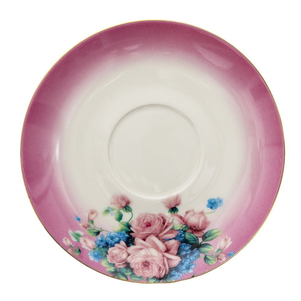 Clayre & Eef Tasse Romantisch Clayre & Eef Tasse und Untertasse Rosa Rosen 200ml