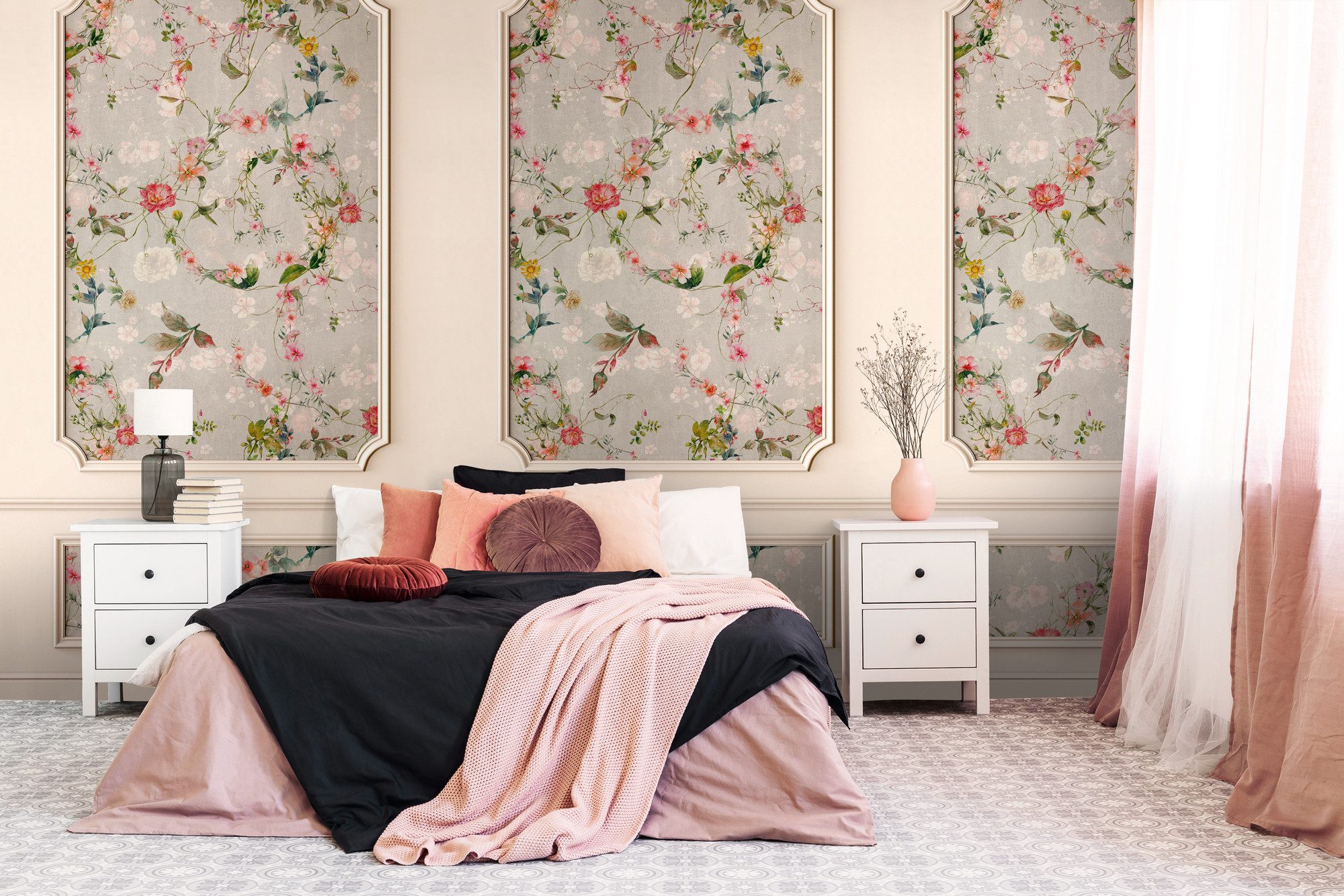 living walls Fototapete THE WALL III Stuckwand Tapete Motivtapete Blumen Blumen, glatt, matt, (1 St), Vliestapete floral für Schlafzimmer Küche Wohnzimmer Stuckwand Design