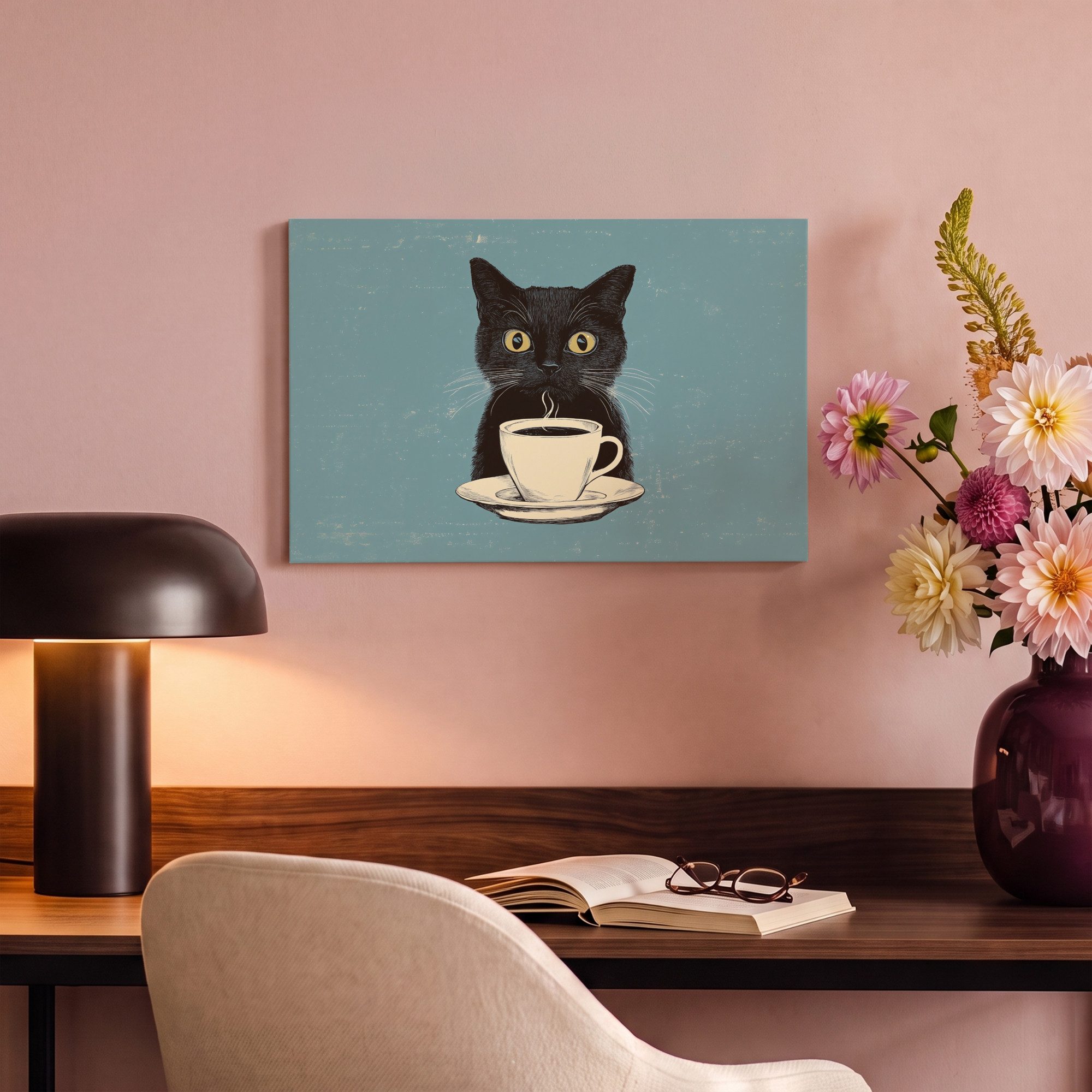 OneMillionCanvasses® Leinwandbild Katze - Schwarz - Kaffee - Minimalistisch, Fotodruck (1 St), Wandbild, Deko Schlafzimmer Wohnzimmer Flur 20x20 cm – Bild 4 von 5