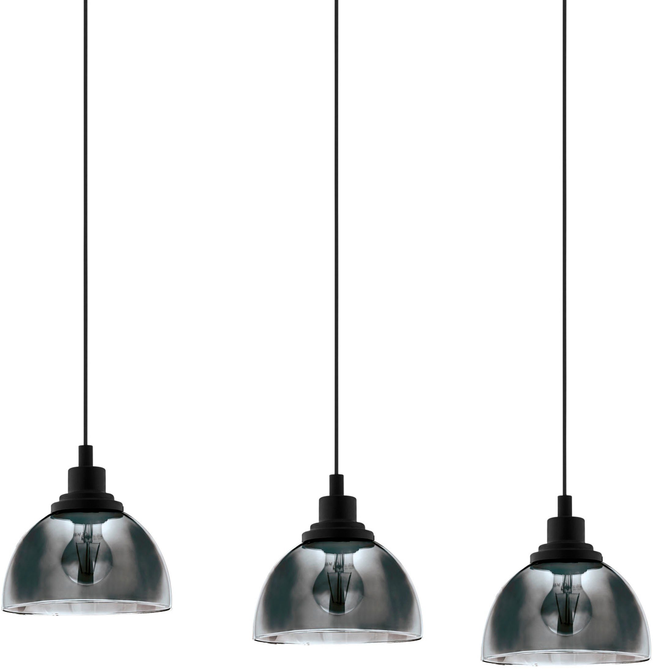 EGLO Hängeleuchte BELESER Pendellampe, Stahl und Glas, IP20, E27, Esstischlampe, Lampe, ohne Leuchtmittel, Leuchtmittel wechselbar, Hängelampe 3-flammig - für Esszimmer, Küche oder Wohnzimmer