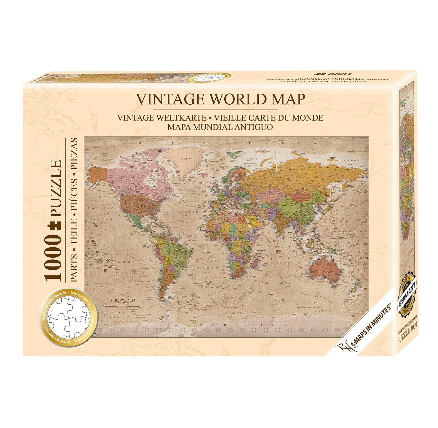 Close Up Spiel, Vintage Weltkarte Puzzle 1000 Teile, MAPS IN MINUTES