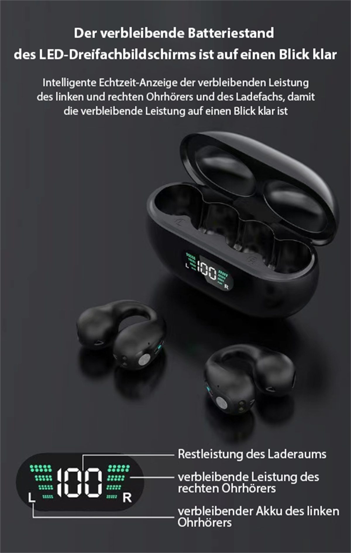 Kabellose Kopfhörer Kopfhörer 5.3+HiFi Geräuschunterdrückung, (Bluetooth Klangqualität) LED-Digitalanzeige Schwarz mit carefully verlustfreie selected