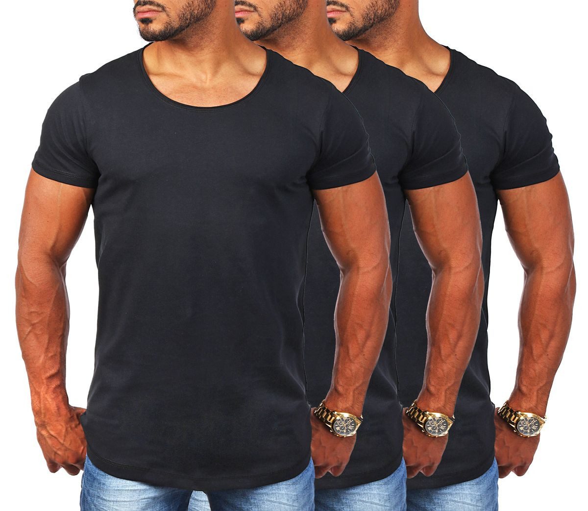Young & Rich T-Shirt Herren Uni Basic rundhals Ausschnitt vintage Look Unterziehshirt 1702 Rundhalsauschnitt unifarben kurzarm slim fit