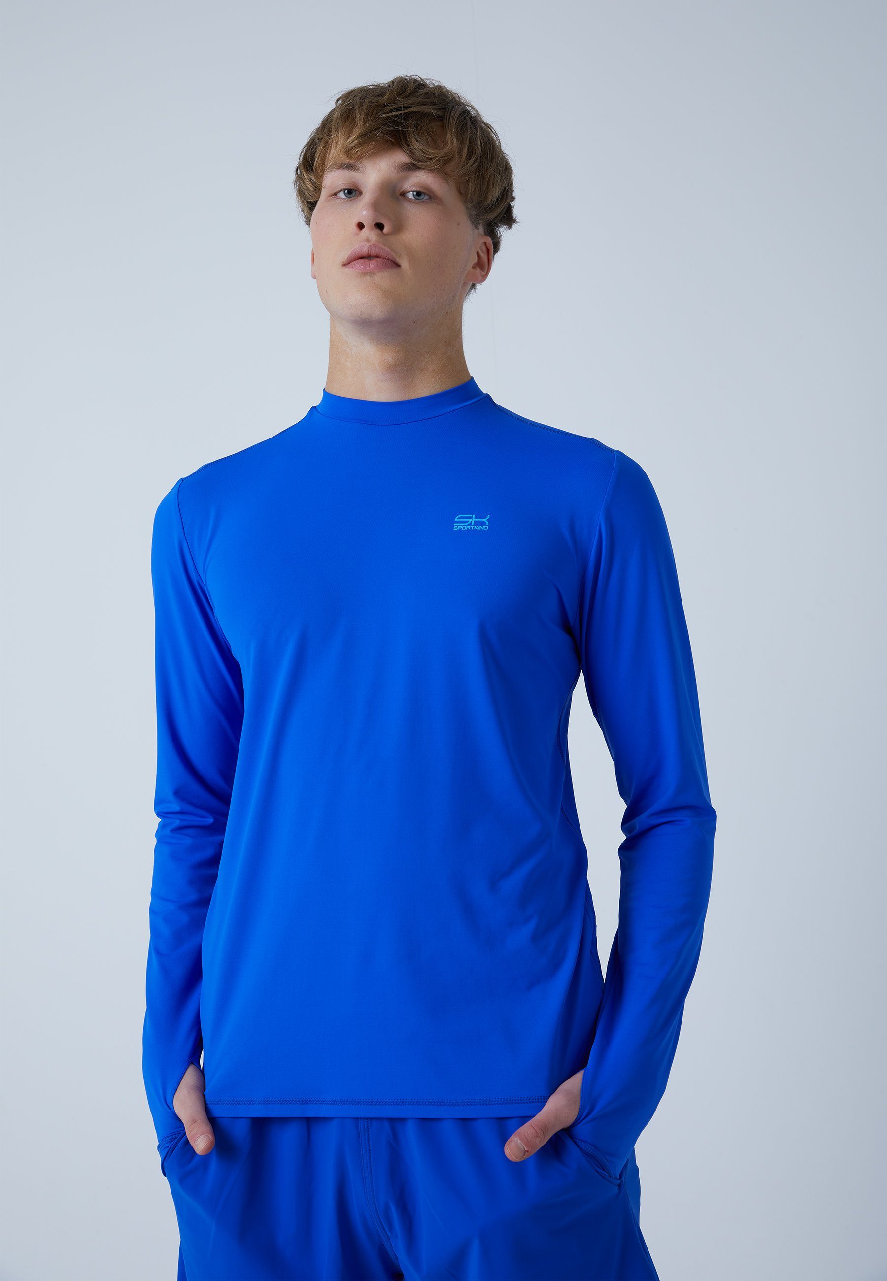 SPORTKIND Funktionsshirt Tennis Langarmshirt High-Neck Jungen & Herren kobaltblau | Funktionsshirts