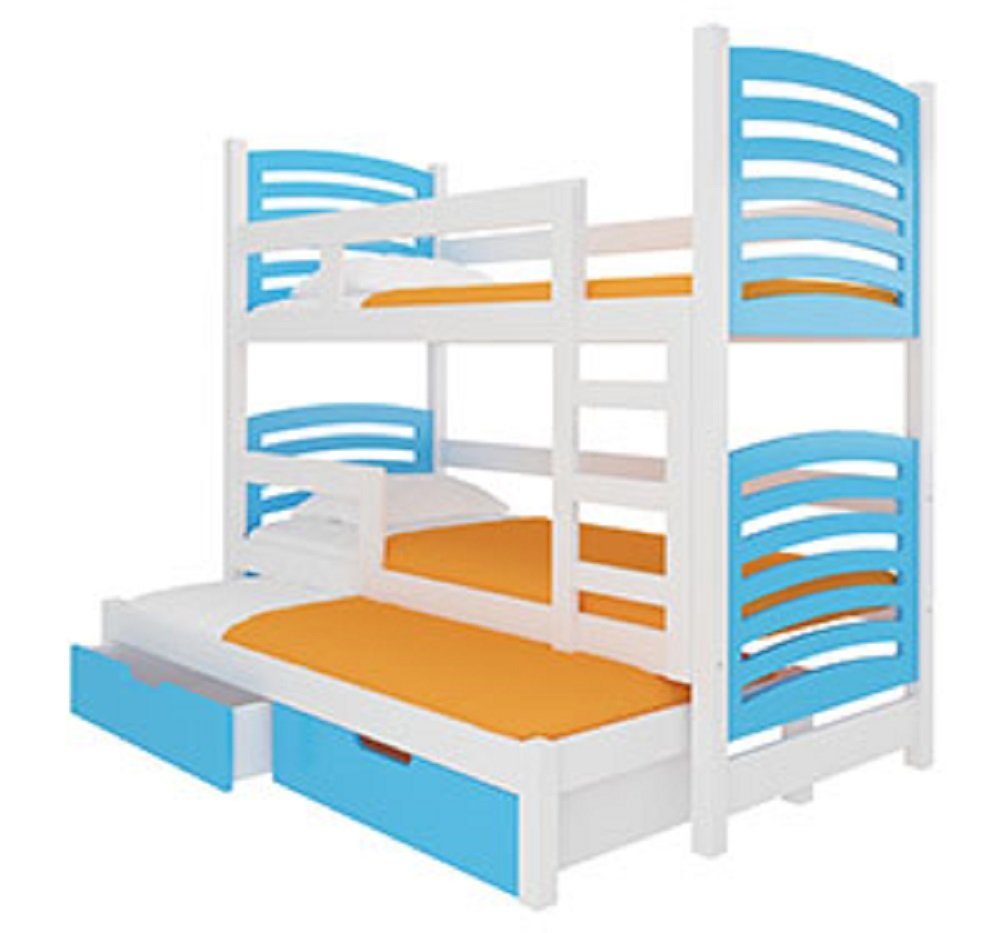 / Hochbett 3 (Etagenbett Schlafgelegenheiten) weiß Farbe wählbar blau Feldmann-Wohnen SORIA Absetzungen: mit Kiefer