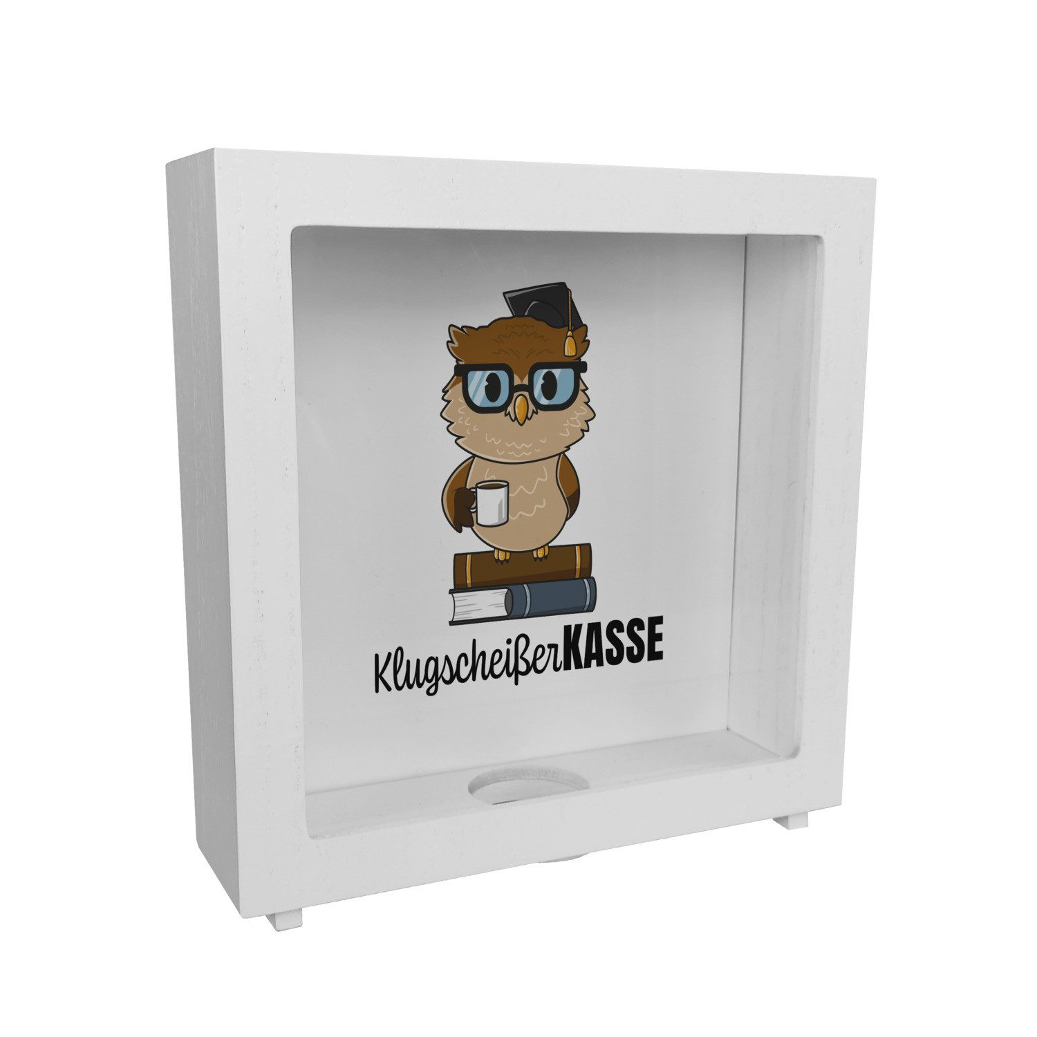 Spardose Eule Rahmen Spardose aus Holz mit Spruch Klugscheißer-Kasse