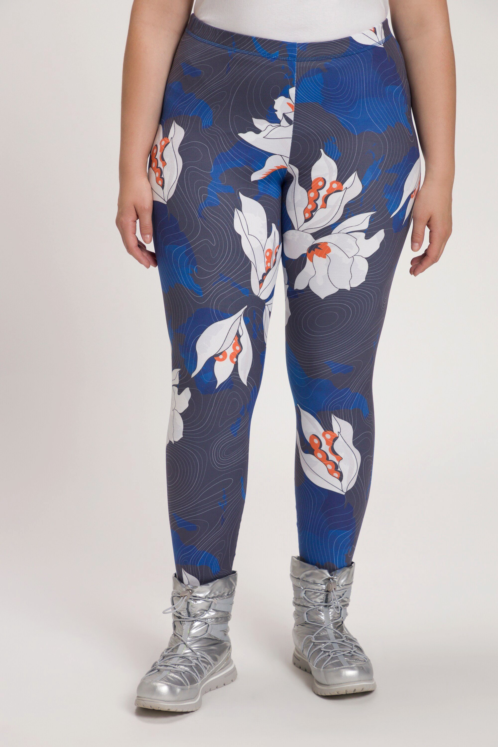 Ulla Popken Funktionshose Ski-Leggings florales Muster Stretchkomfort warm