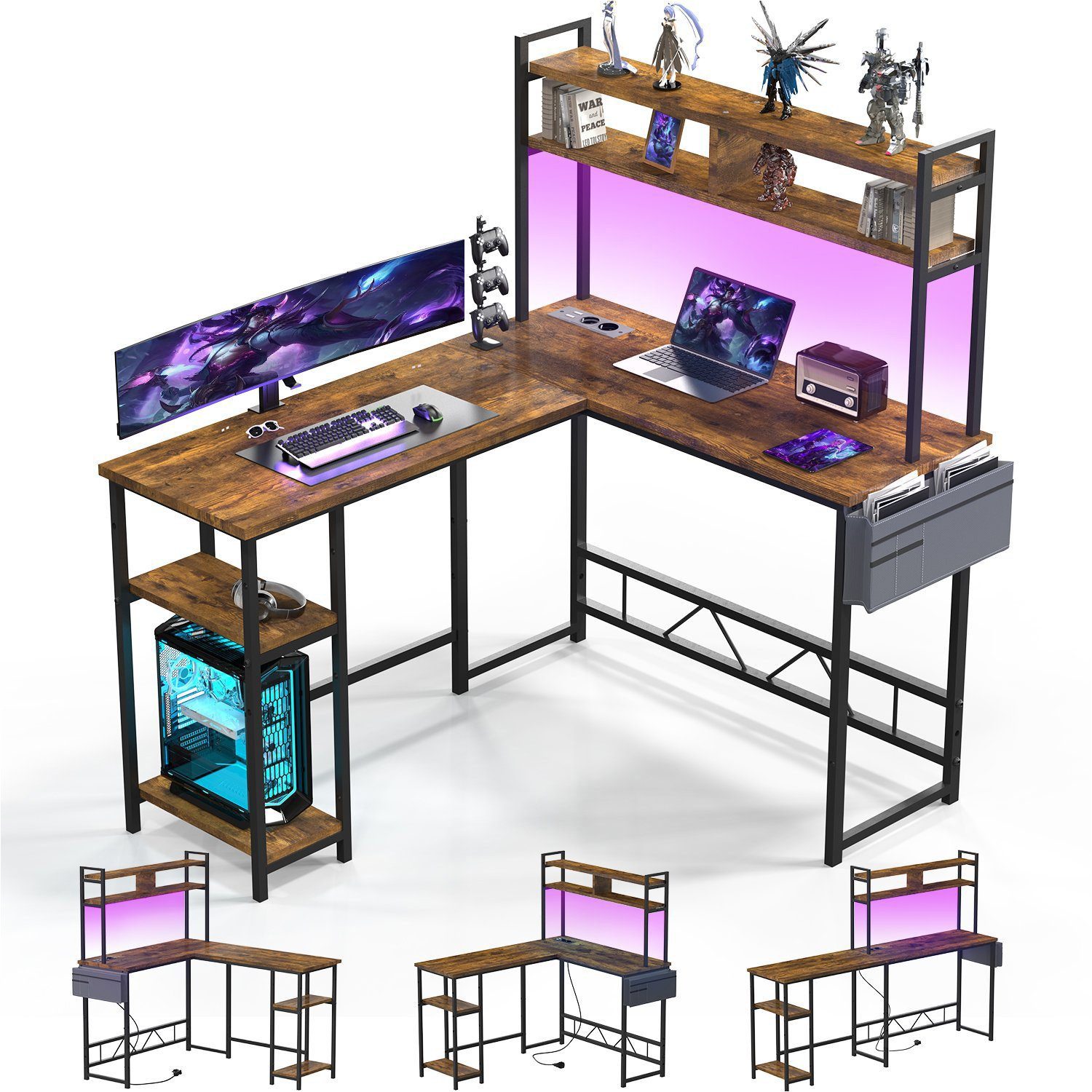 HOMALL Gamingtisch Schreibtisch mit LED und USB L-förmiger Ecktisch 160 * 1 günstig online kaufen