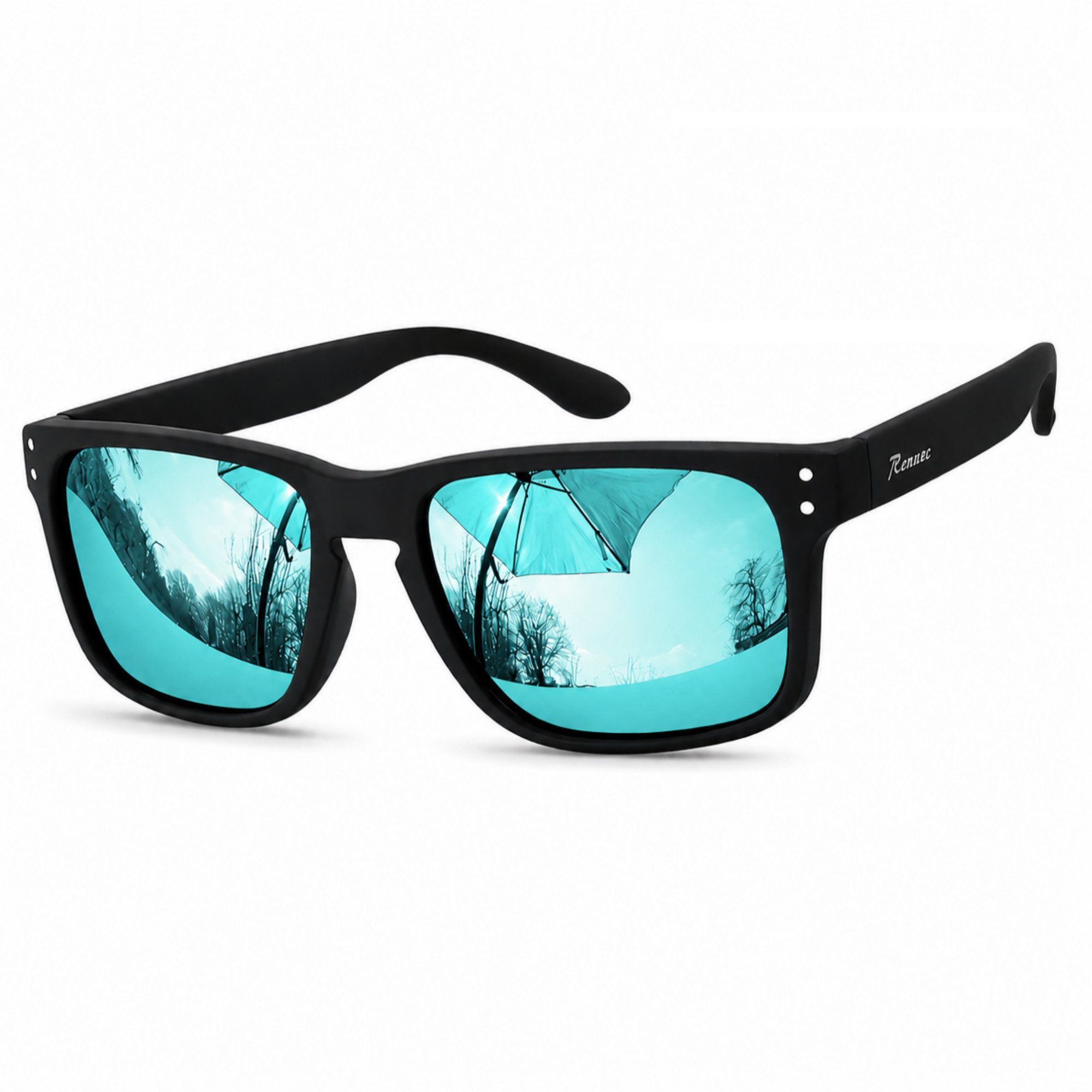 Rennec Sonnenbrille Herren Rechteckig Polarisiert Verspiegelt Markenbrille mit Hardcase Gläser UV400 Getönt oder Verspiegelt, stabile Bügelgelenke