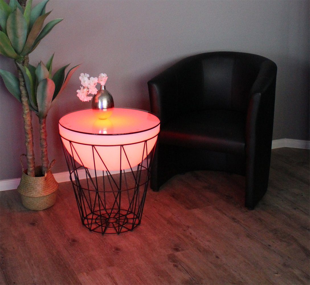 Arnusa Couchtisch LED Beistelltisch beleuchtet rund Korbtisch Metall 50x56 günstig online kaufen