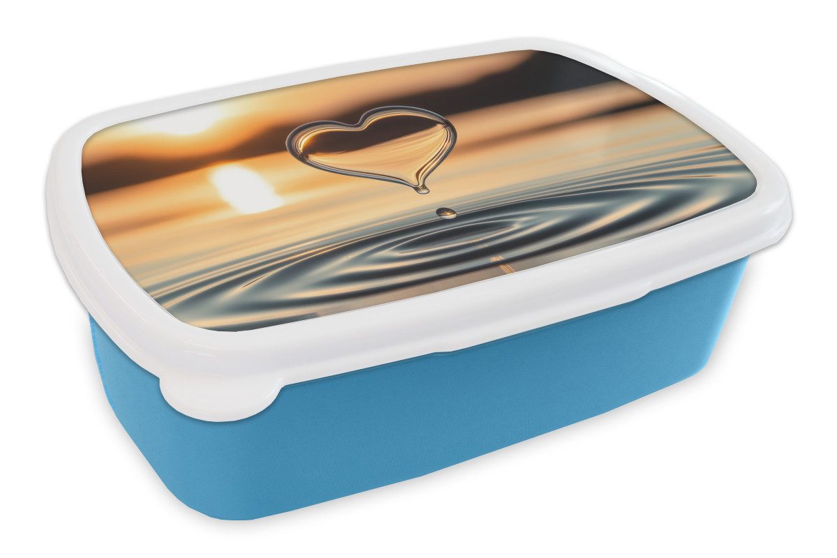MuchoWow Lunchbox Herz - Wasser - Sonnenuntergang - Natur - Zen, Kunststoff, (2-tlg), Brotdose, Lunchbox, Brotbox für Kinder und Erwachsene