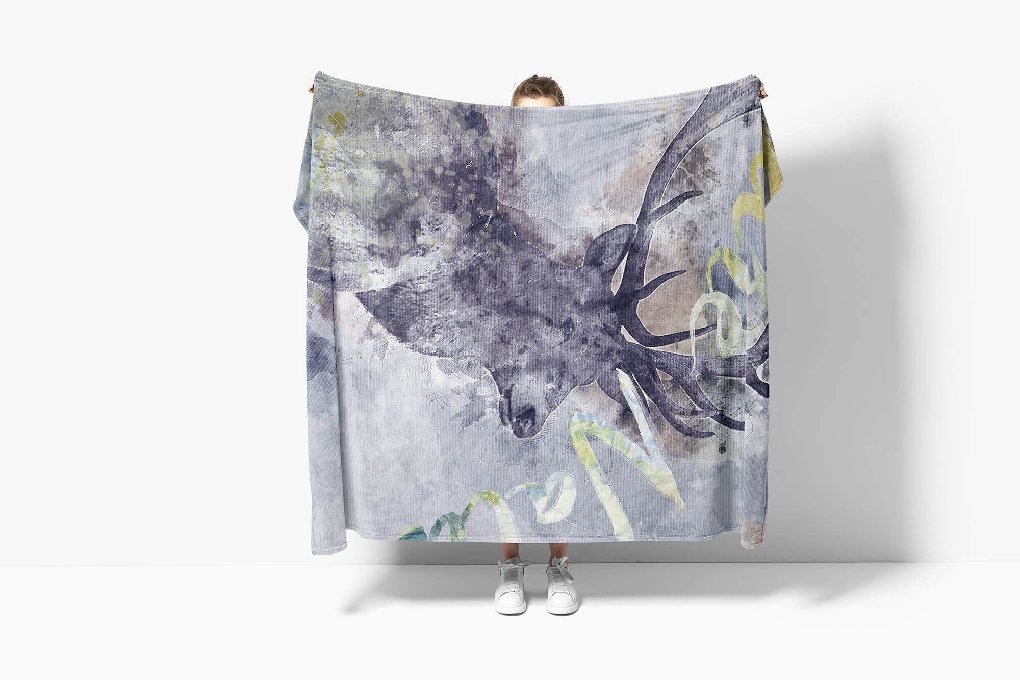 Sinus Handtuch Art Tier Strandhandtuch Handtuch Baumwolle-Polyester-Mix Kunstvoll Handtücher Motiv, SplashArt Kuscheldecke Serie Deer (1-St), Saunatuch