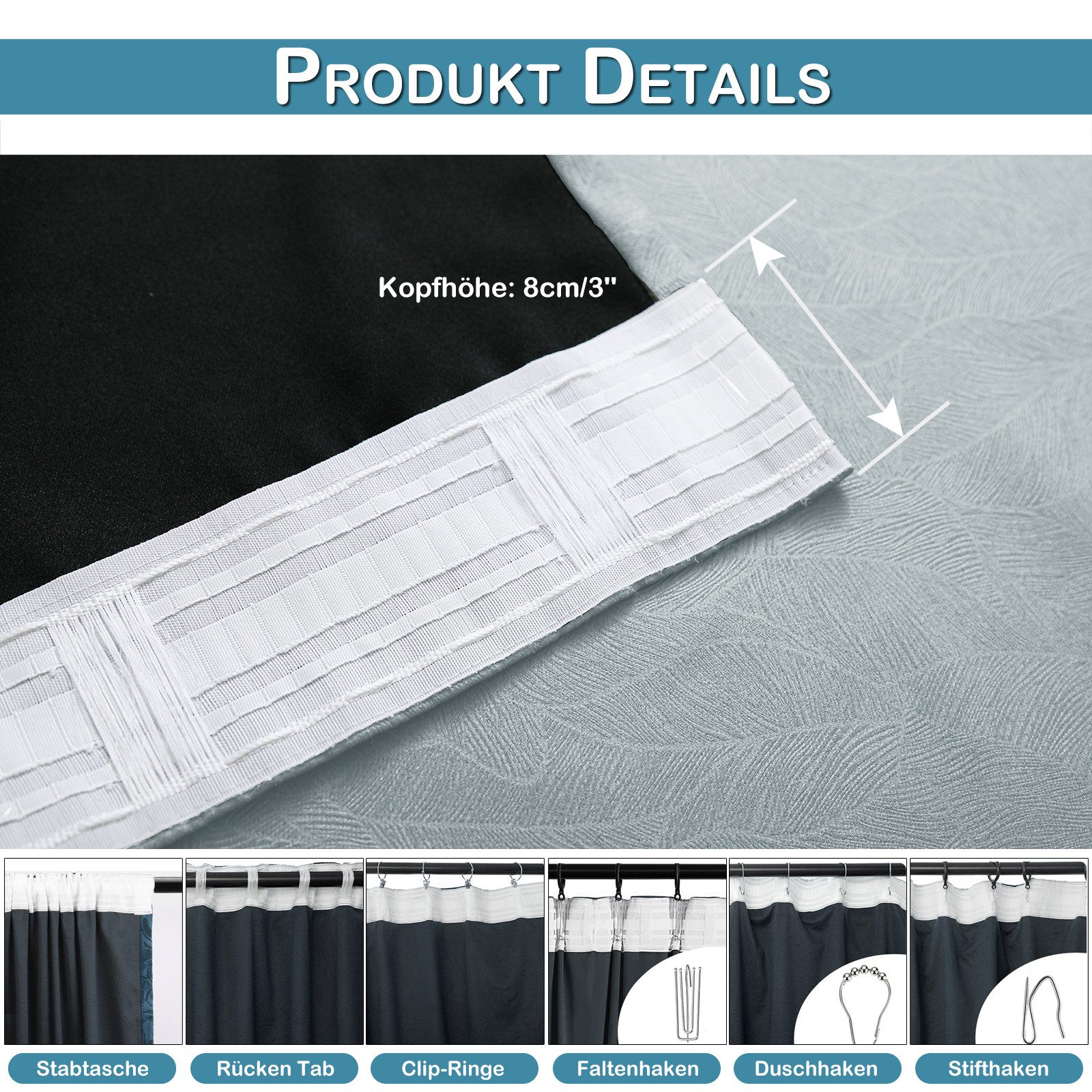 Rosnek Verdunkelungsvorhang Geprägter Vorhang 2er Set, blickdicht, 310gsm, Fenstervorhänge für Wohn- & Schlafzimmer, 85 % Lichtschutz – Bild 5 von 5