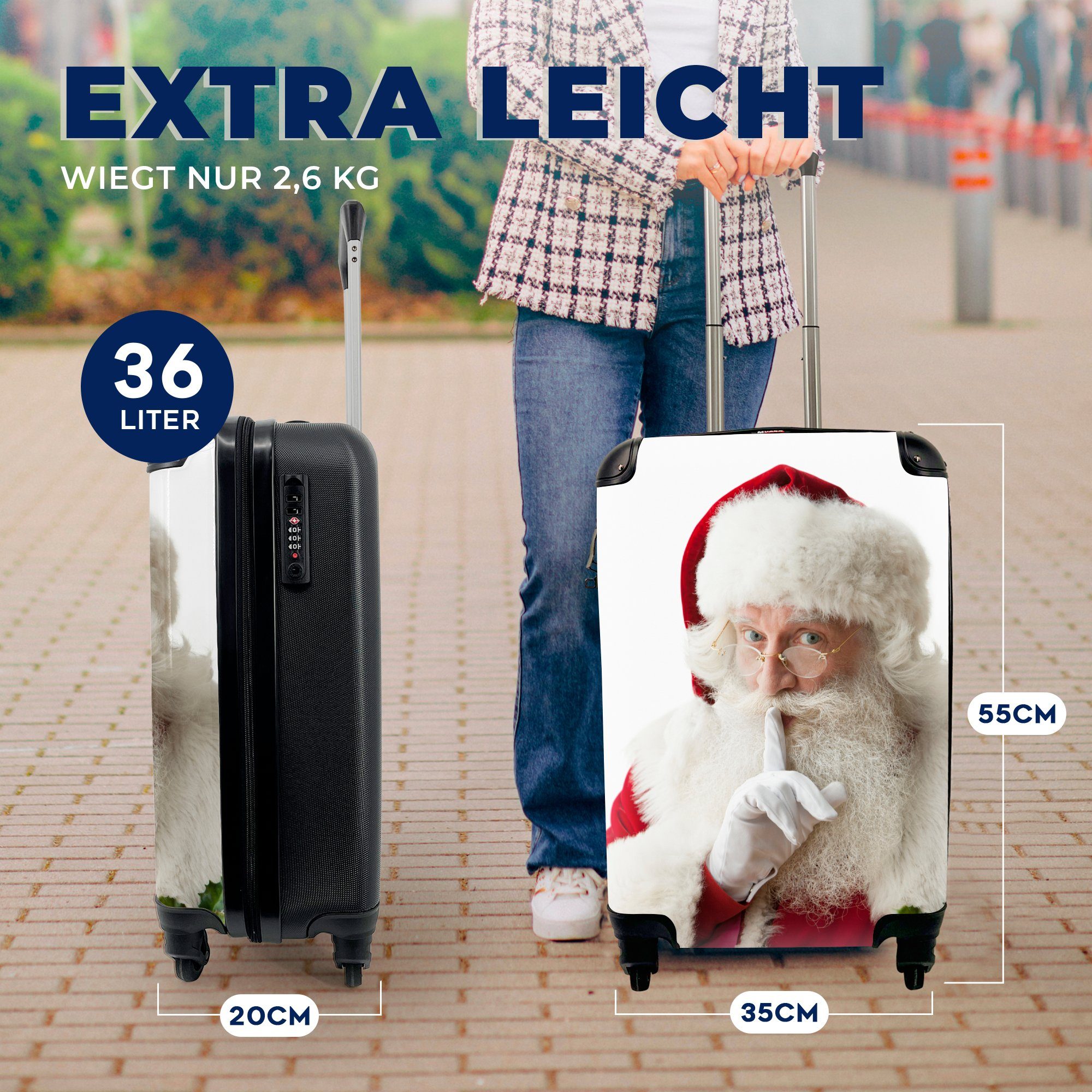 Handgepäckkoffer rollen, Reisetasche auf mit Mund, Ferien, für mit Der Weihnachtsmann Finger 4 dem Reisekoffer dem Trolley, Rollen, MuchoWow Handgepäck