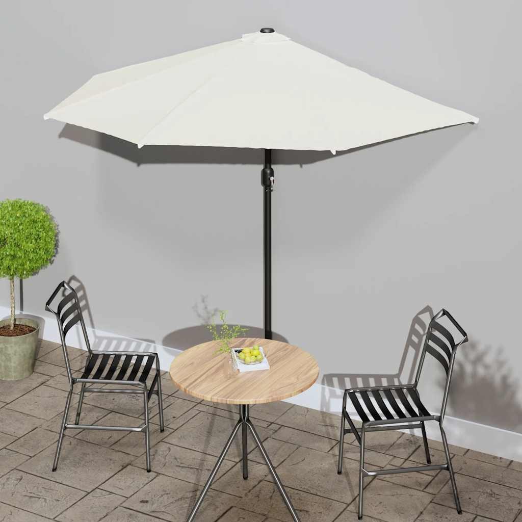 furnicato Sonnenschirm Balkon-mit Alu-Mast Sandfarben 270x144 cm Halbrund, UV-beständiger Gartenschirm mit Kurbelsystem und integrierter Lüftung