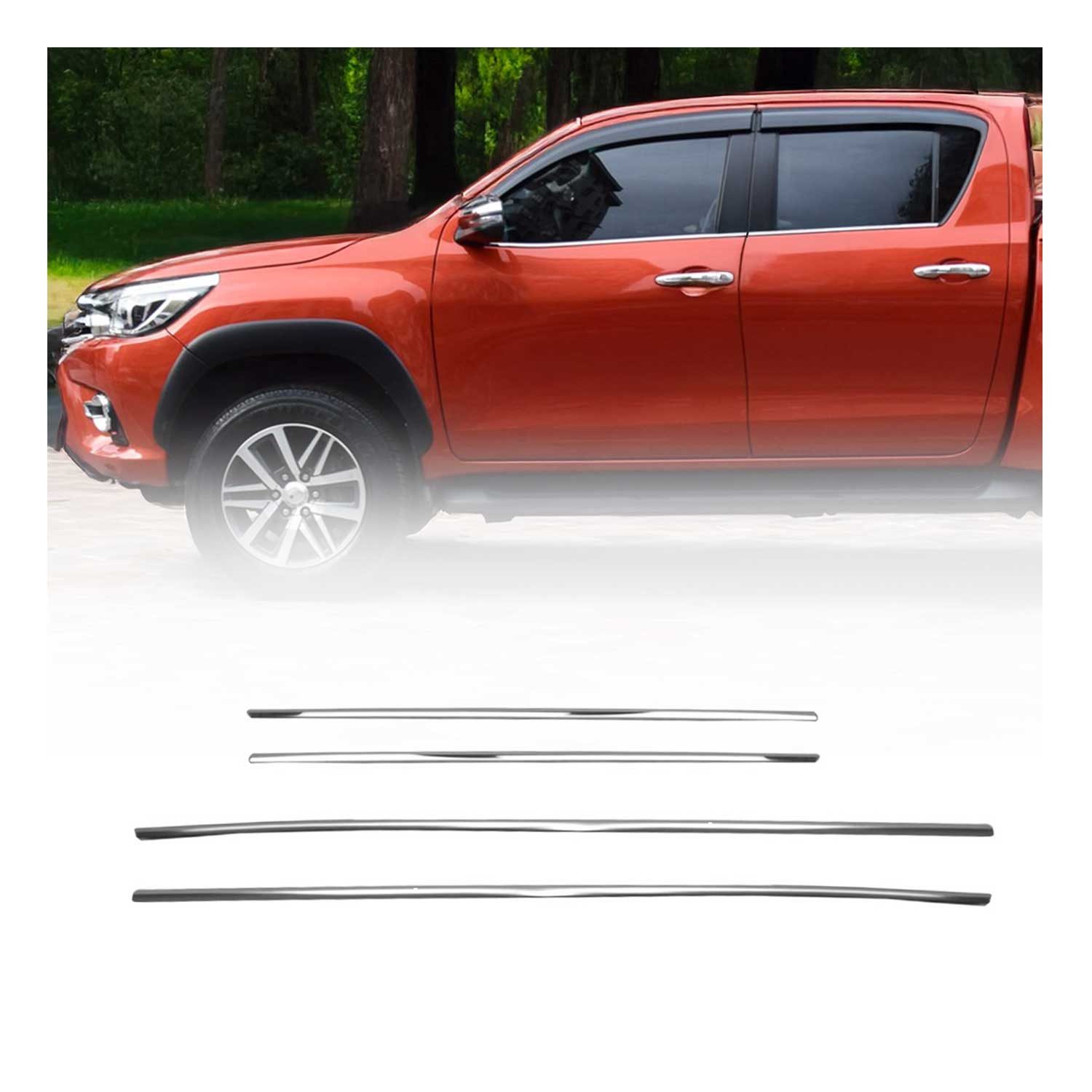 OMAC Zierleisten-Aufkleber Fensterleisten für Toyota Hilux 2015-2025 Edelstahl Chrom 4tlg, (4tlg), Langlebig,Einfache Reinigung,Einfache Installation,Rostbeständig