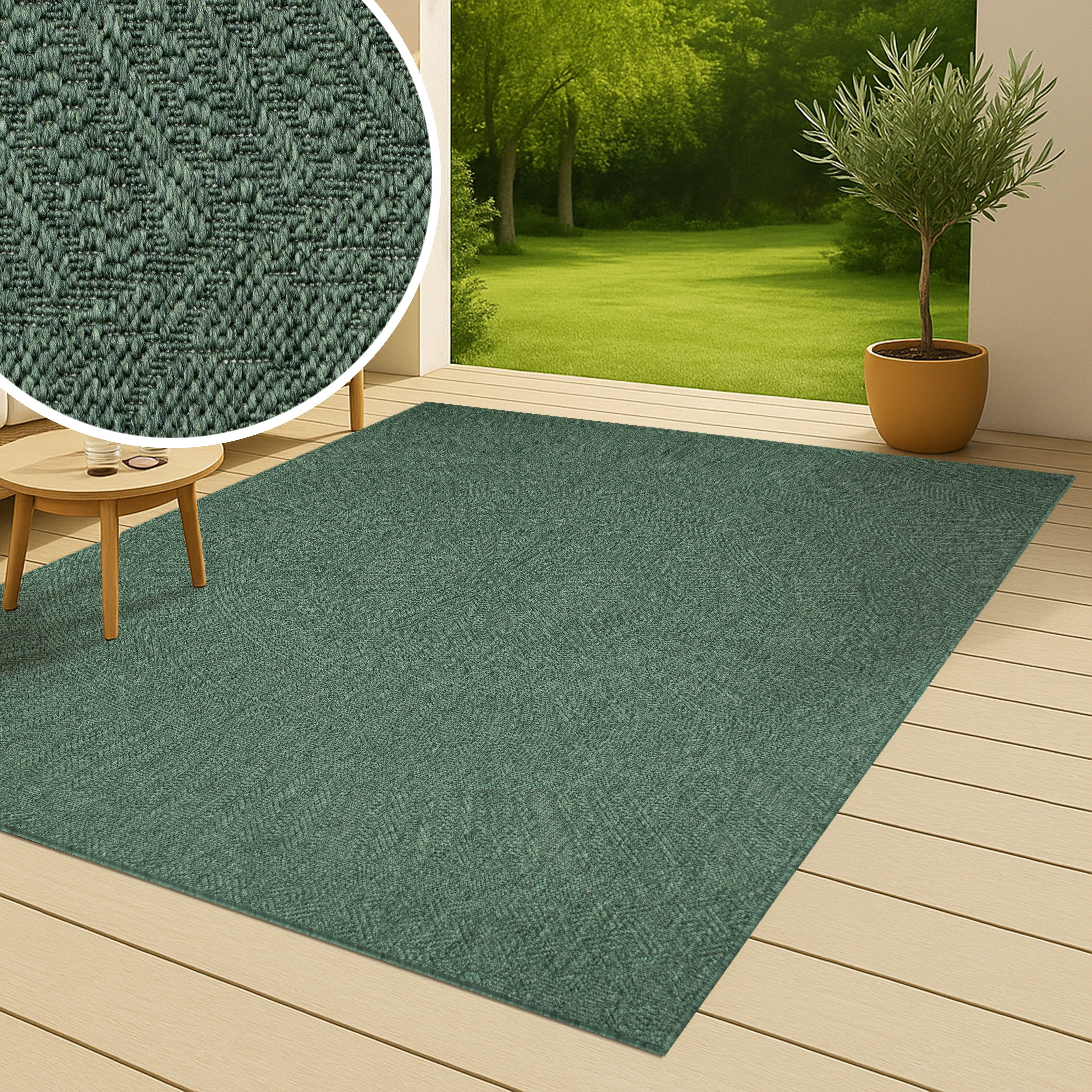 Bruno Banani Teppich Solan, ethno, boho-inspiriert, In- und Outdoor geeignet, rechteckig, Höhe: 5 mm, Mandala, Kreise, Küche, Wohnzimmer, Camping, Balkon