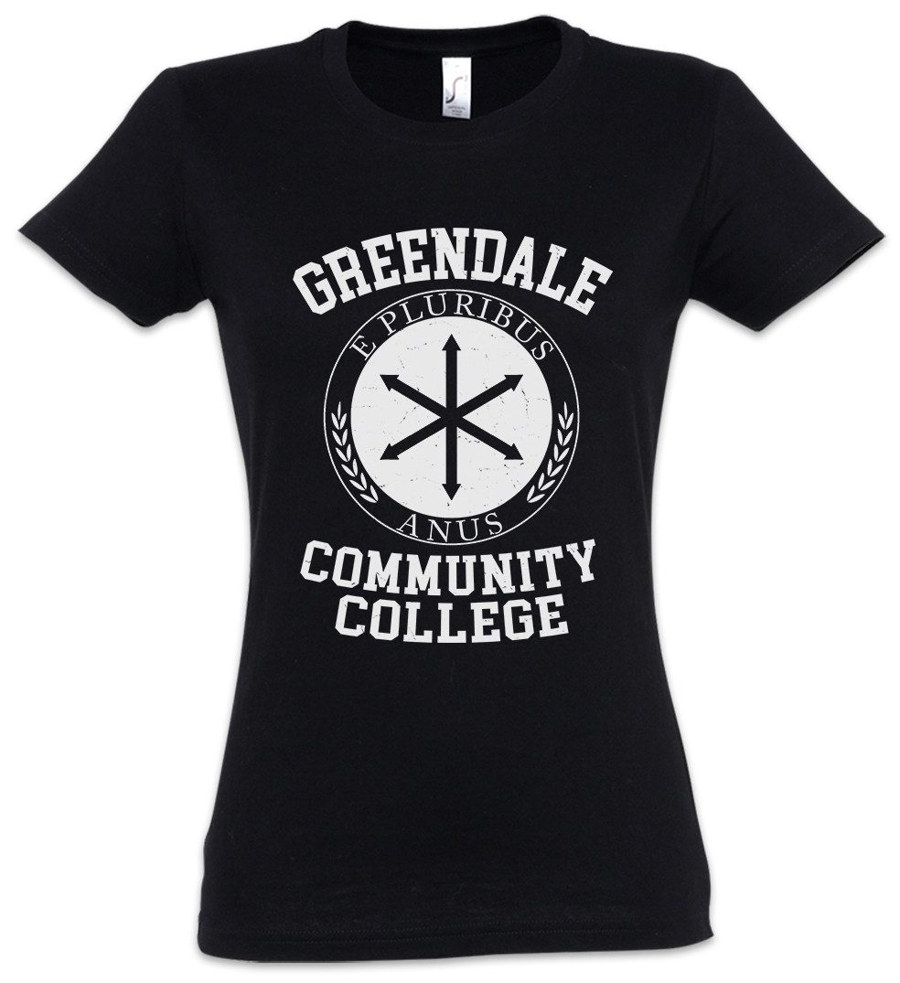 Urban Backwoods Print-Shirt Greendale College Damen T-Shirt Jeff Britta TV Perry Winger Community (1-tlg) Series Serie Logo Symbol
