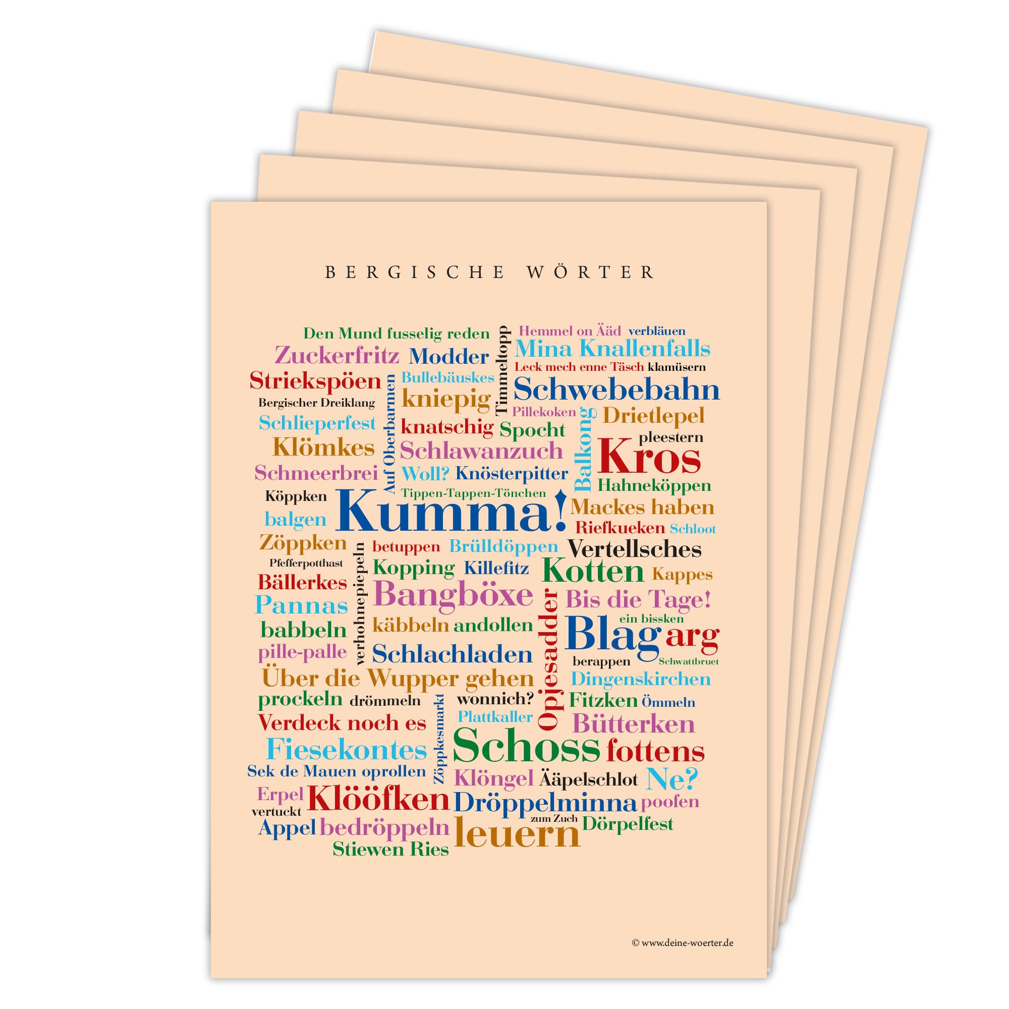 Deine Wörter Grußkarten Bergische Wörter Postkartenset, 5 Karten, DIN A6, Souvenir