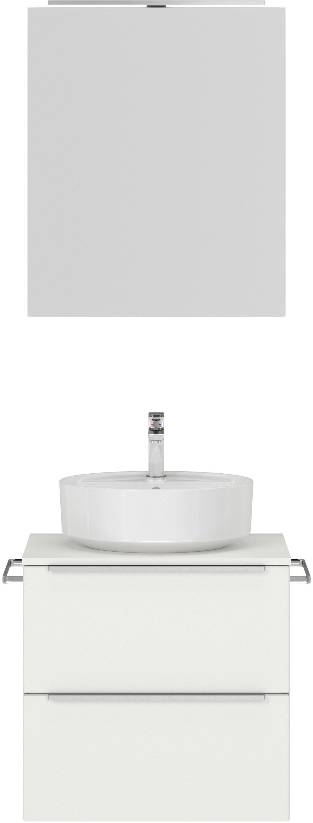 nobilia® Badmöbel-Set Alvene, (2-St., vormontiert, mit Soft-Close), inkl. Spiegelschrank mit Beleuchtung und Dimmerfunktion, in 4 Breiten