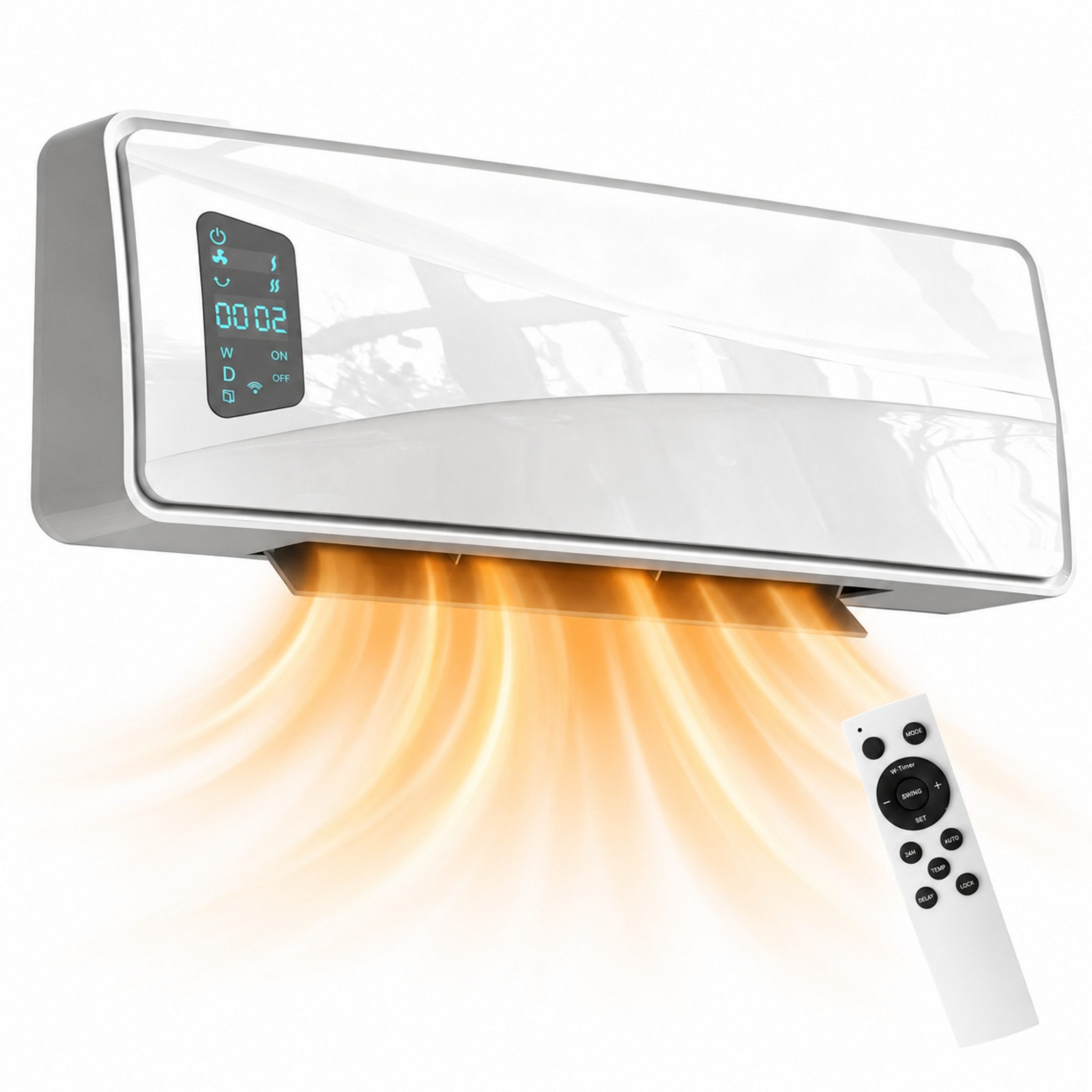 Blossom Heizlüfter Wand Heizlüfter 2000 W, Keramik Heizgerät, 3 Modi, LED-Display, Timer, 2000 W, Keramikheizlüfter Keramik-Wandheizgerät für Schlafzimmer Wohnzimmer