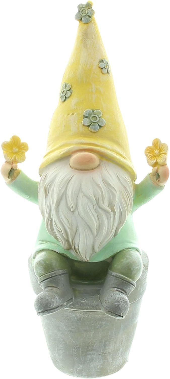 Wichtel "Blümchen" aus Polyresin gelb / grün Frühlingsdeko Gartenzwerg sitzend